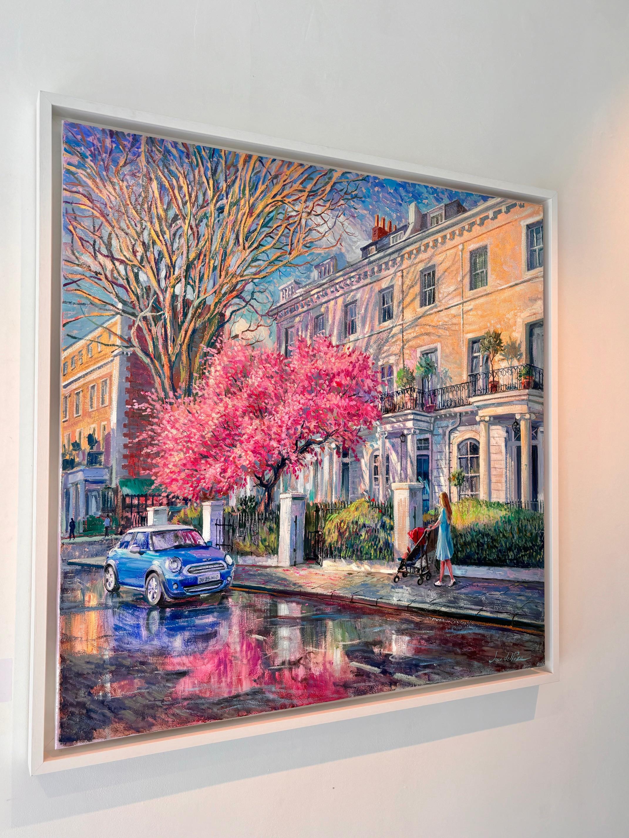 Turloe Cherry Tree - original impressionism figurative cityscape oil painting - Impressionist Painting by Juan del Pozo