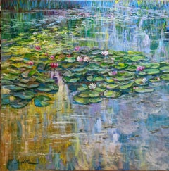 Aquarellfarben von Waterlilies - Original-Impressionismus-Ölgemälde-moderne Landschaftskunst