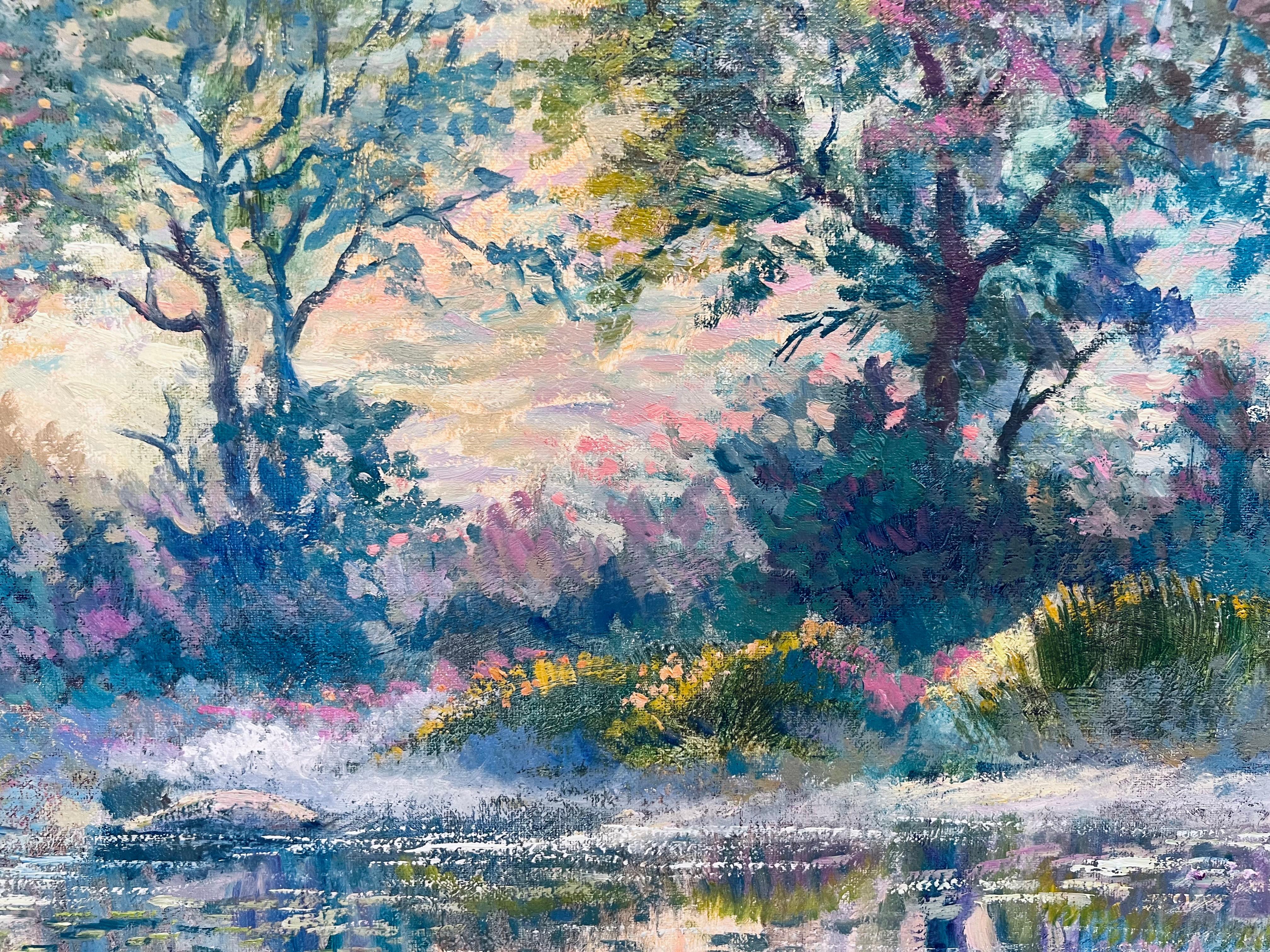 Waterlilies Pond - original modern landscape art- impressionist oil painting For Sale 1