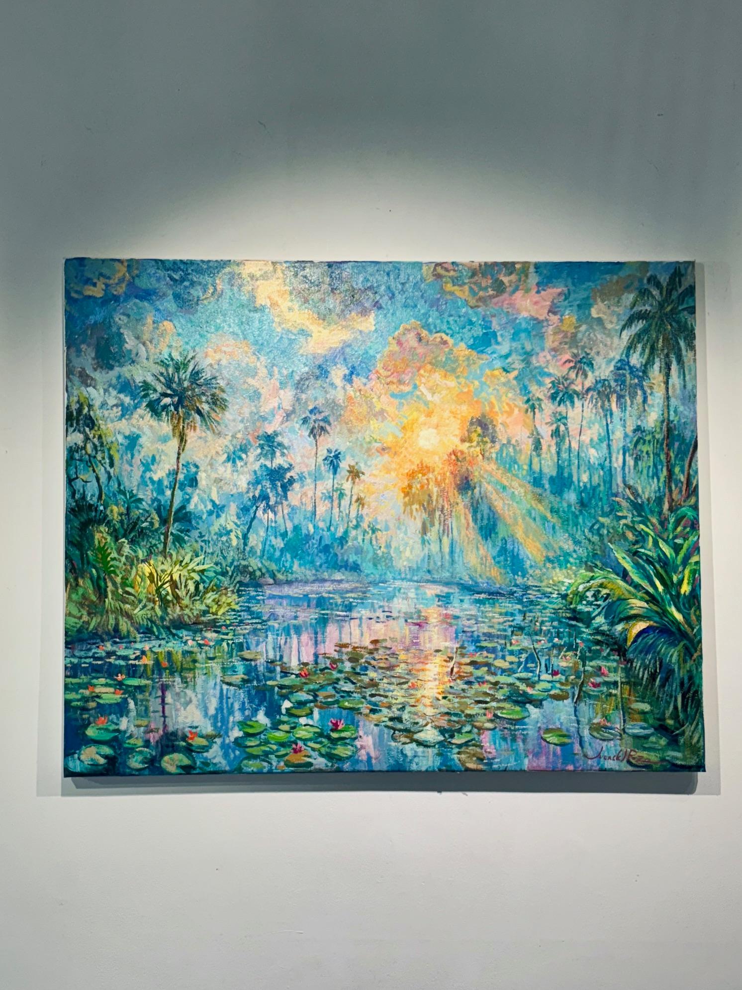 Wetlands- waterscape impressionism painting- contemporary landscape artwork - Painting by Juan del Pozo