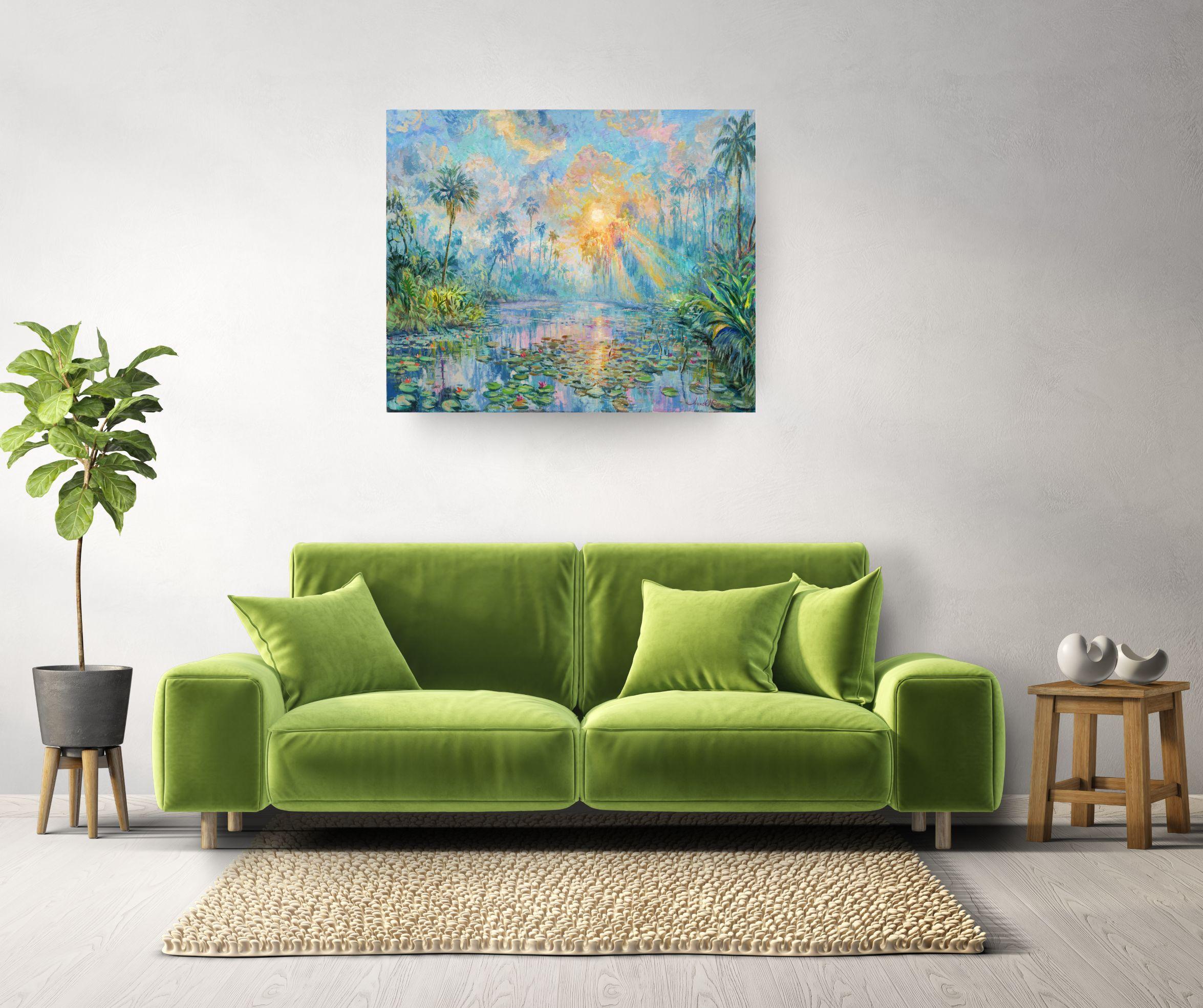 Cette œuvre d'art exceptionnelle est actuellement exposée et disponible à la vente à la Signet Contemporary Art Gallery et en ligne.

Cette peinture captivante d'un paysage urbain, 