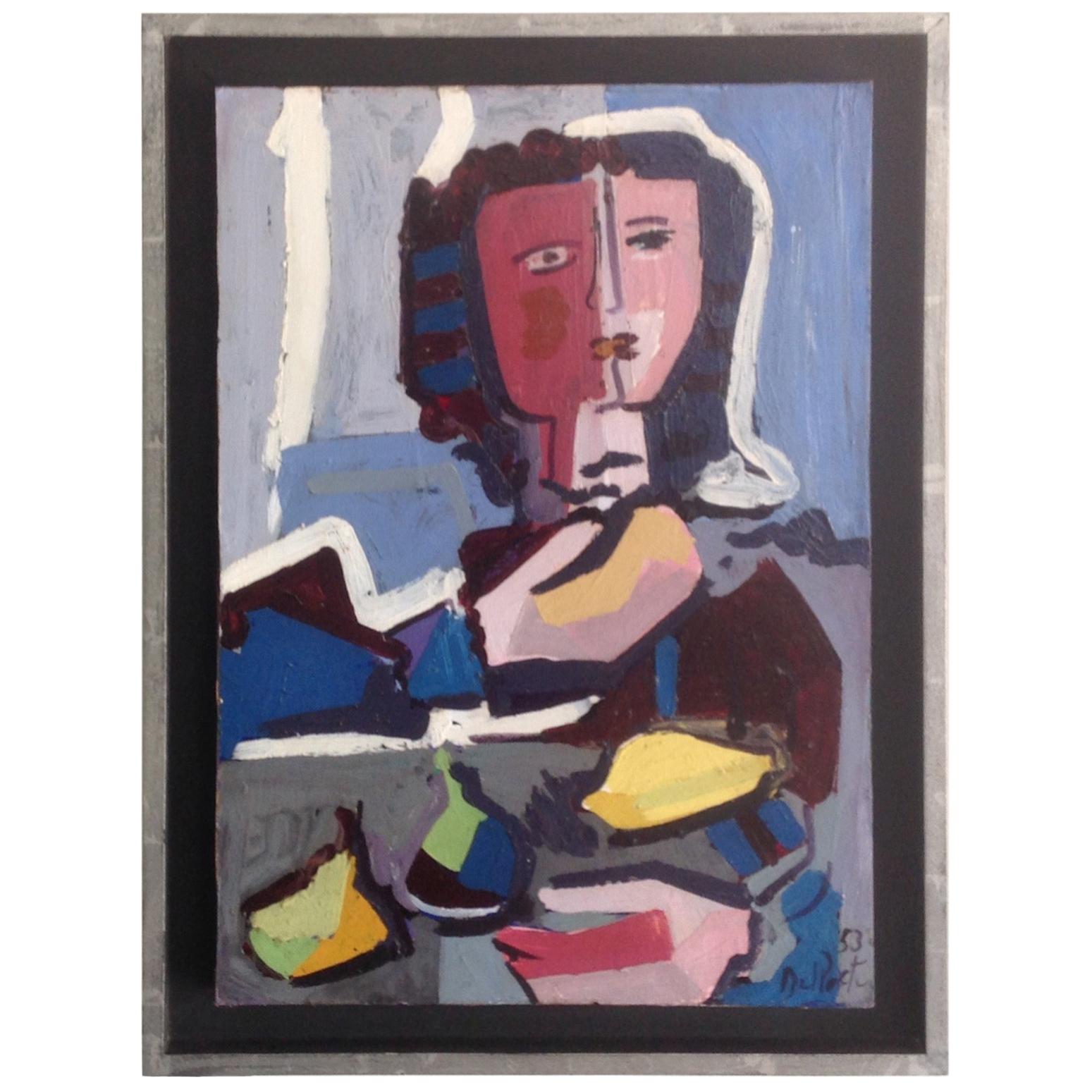 Juan Del Prete Abstract Figural Painting from 1953 in Vibrant Colors