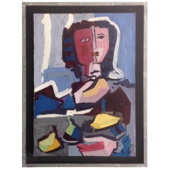 Vintage Juan Del Prete Abstract Figural Painting from 1953 in Vibrant Colors