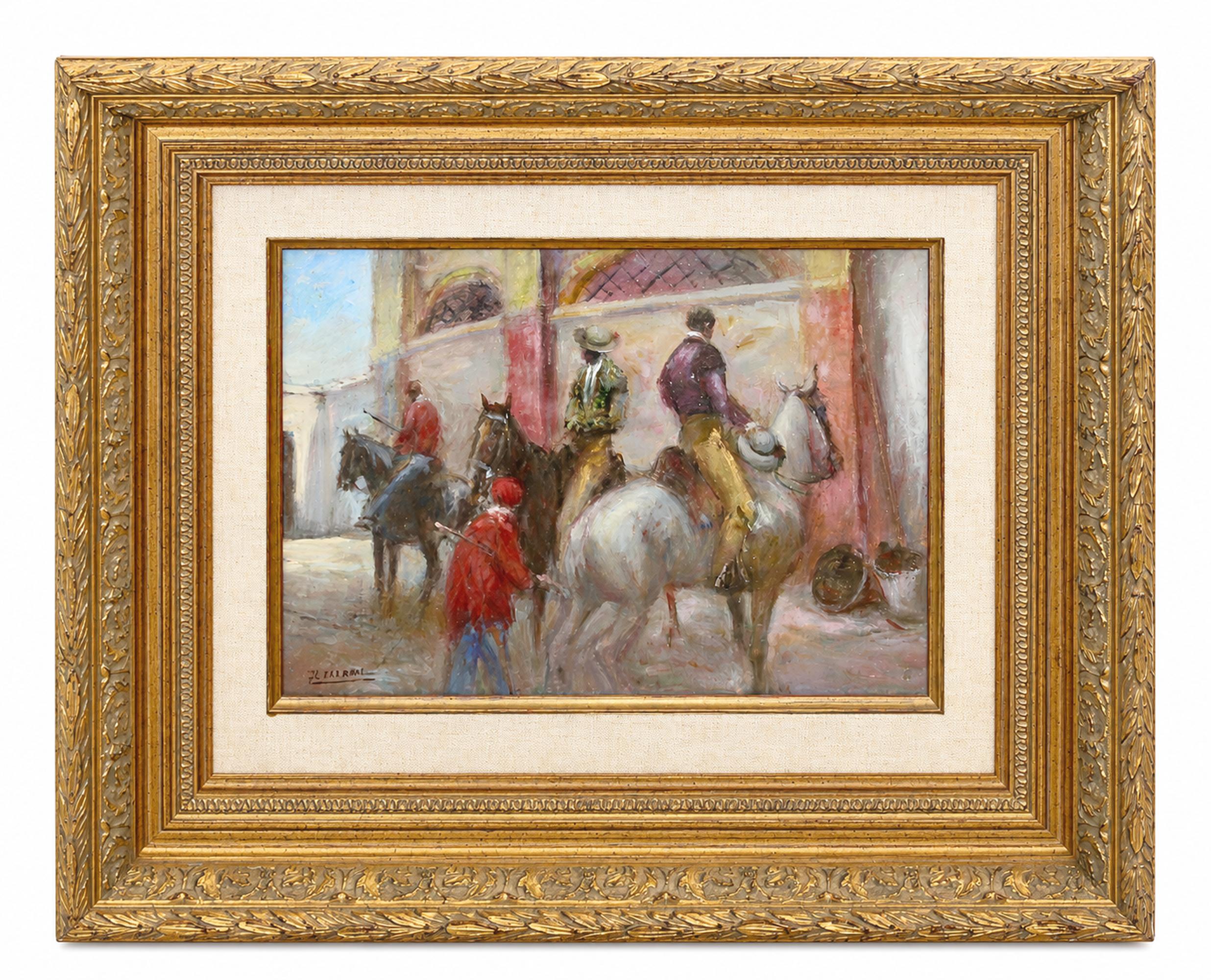 Juan Del Real Figurative Painting - Escena taurina - Técnica mixta - Firmado y enmarcado