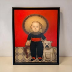 Descanso Oil Painting on Canvas Resting Portrait Spanish Red Round In Stock