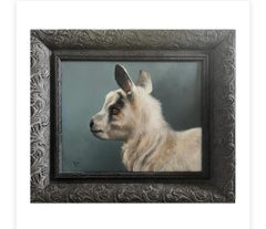 Chèvre grincheuse  Réalisme huile 24"  x 28"  Encadré Baby Goat aka Kid Animal