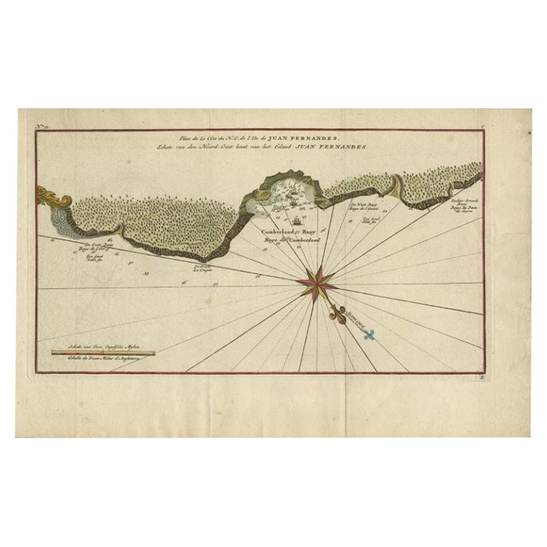 Carte de l'île Juan Fernandez - Ancienne carte chilienne circa 1750