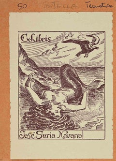 Ex Libris-José Suria Navarro-Woodcut by Juan Ferrándiz Botella- 1950