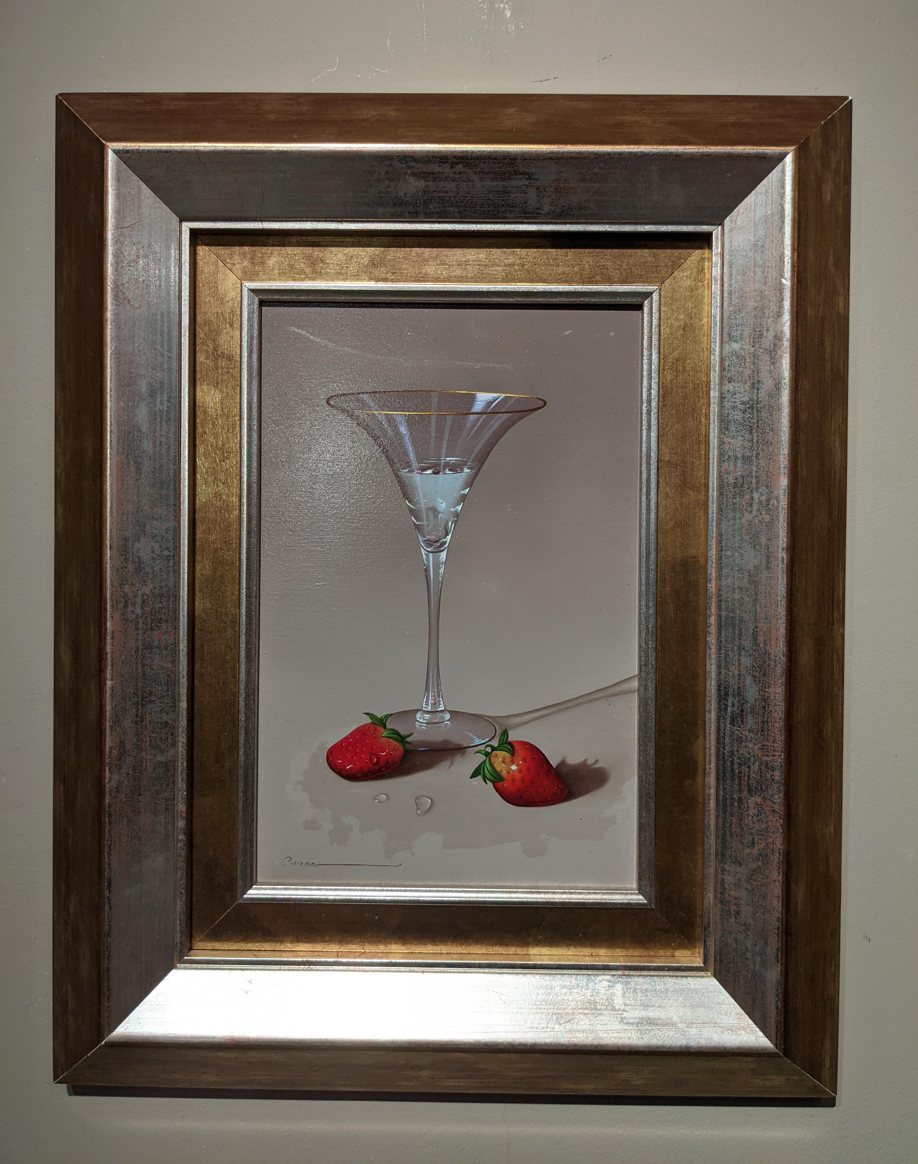 'Martini Glass with Strawberries' Contemporary photorealist still life painting - Painting by Juan Francisco Casas