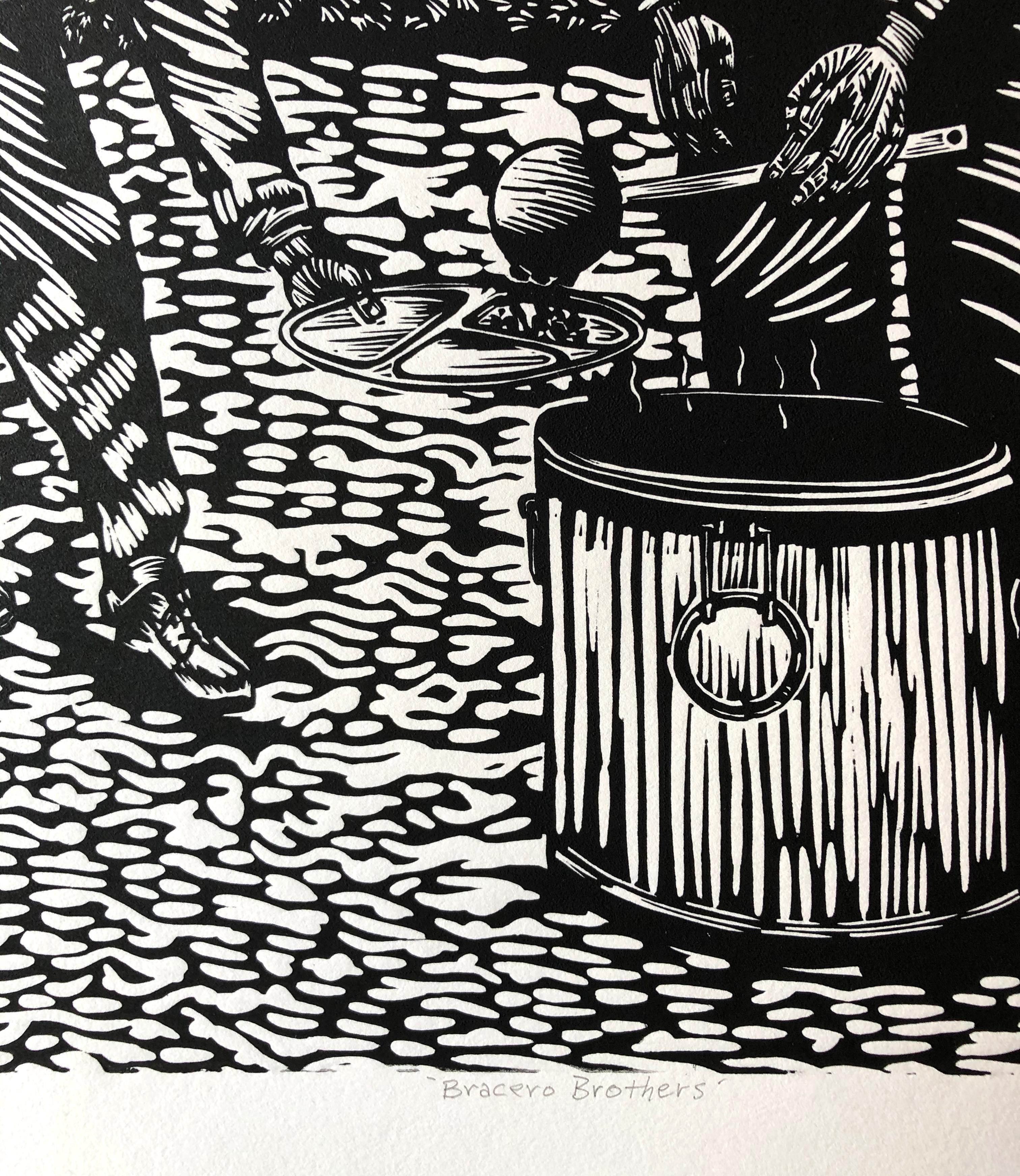 Bracero Brothers - Black Figurative Print by Juan Fuentes