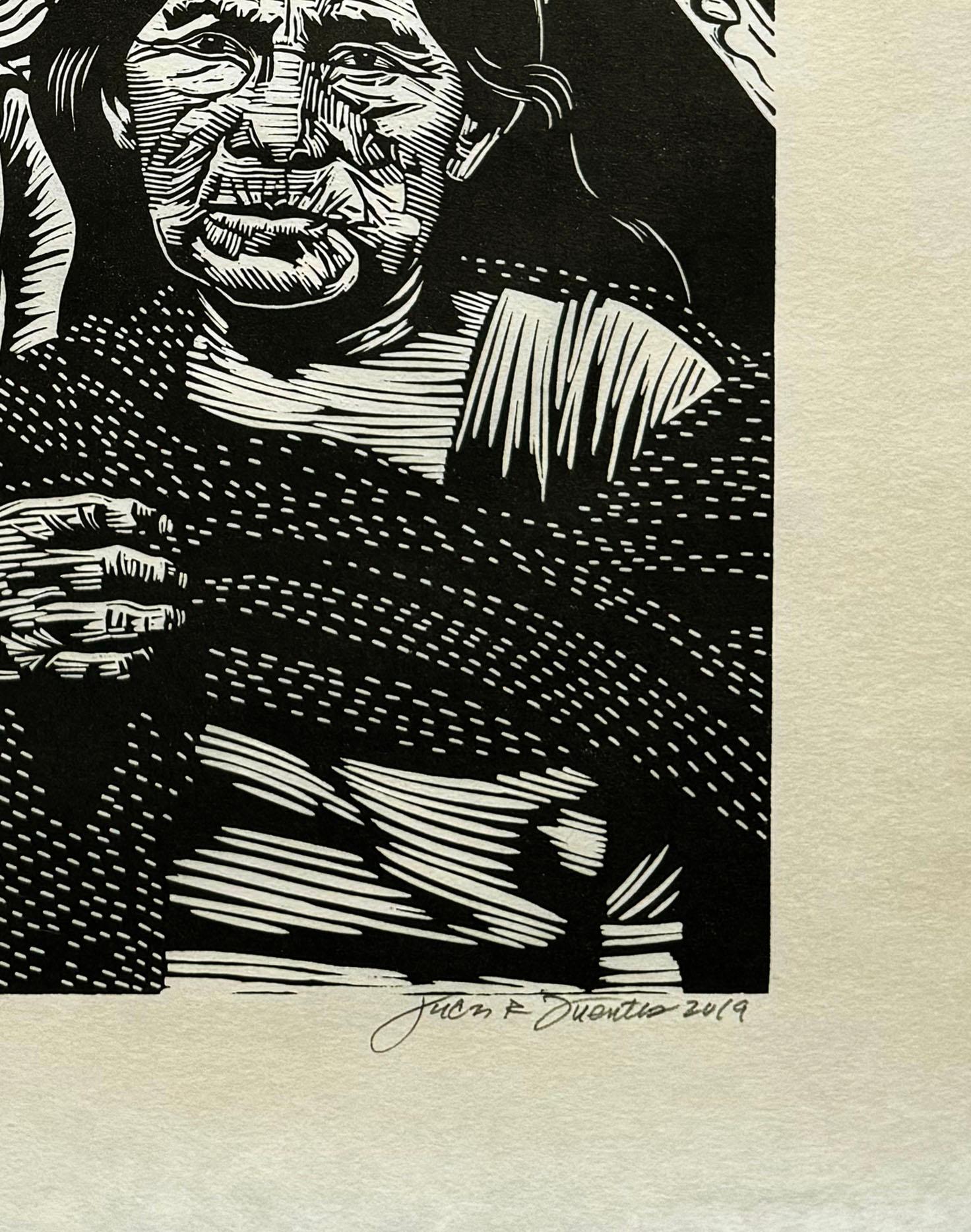 Medium: linocut
Year: 2023
Image Size: 24 x 18 inches
Edition Size: 10

An hommage to all those immigrants who die on the journey as they seek asylum in new countries.

As a cultural activist/artist/printmaker, Juan Fuentes has dedicated his career