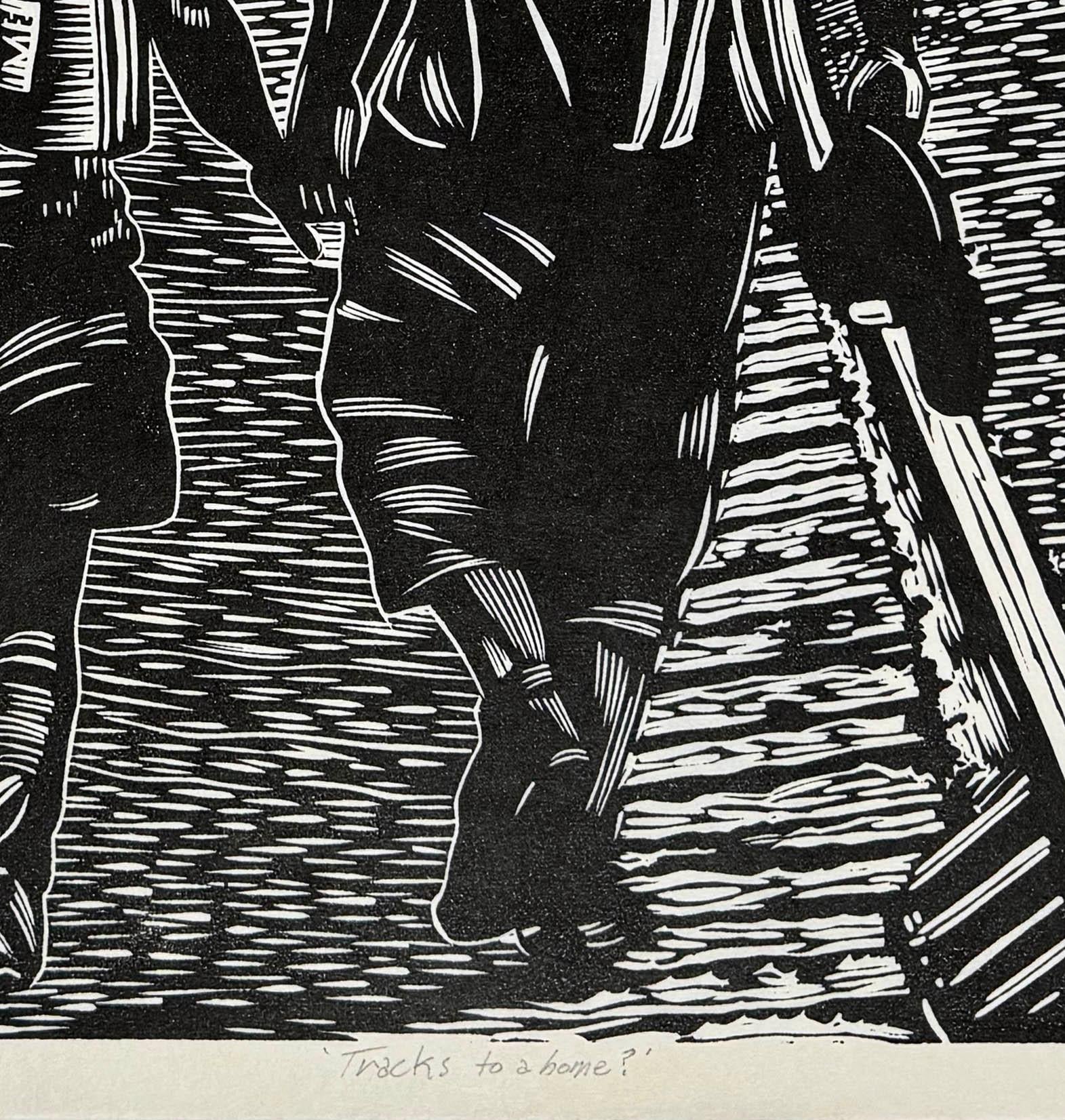 Tracks To Home? - Black Portrait Print by Juan Fuentes