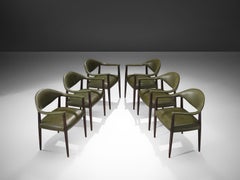 Juan Gamboa Six Green Leather Dining Chairs