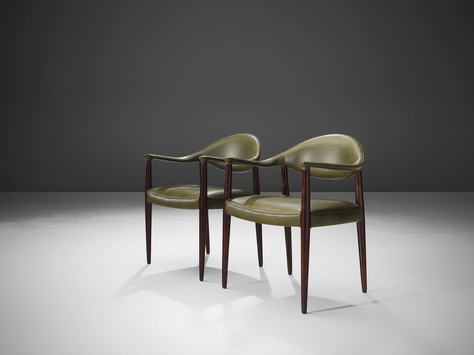 Juan Gamboa Six Green Leather Dining Chairs In Good Condition In Waalwijk, NL