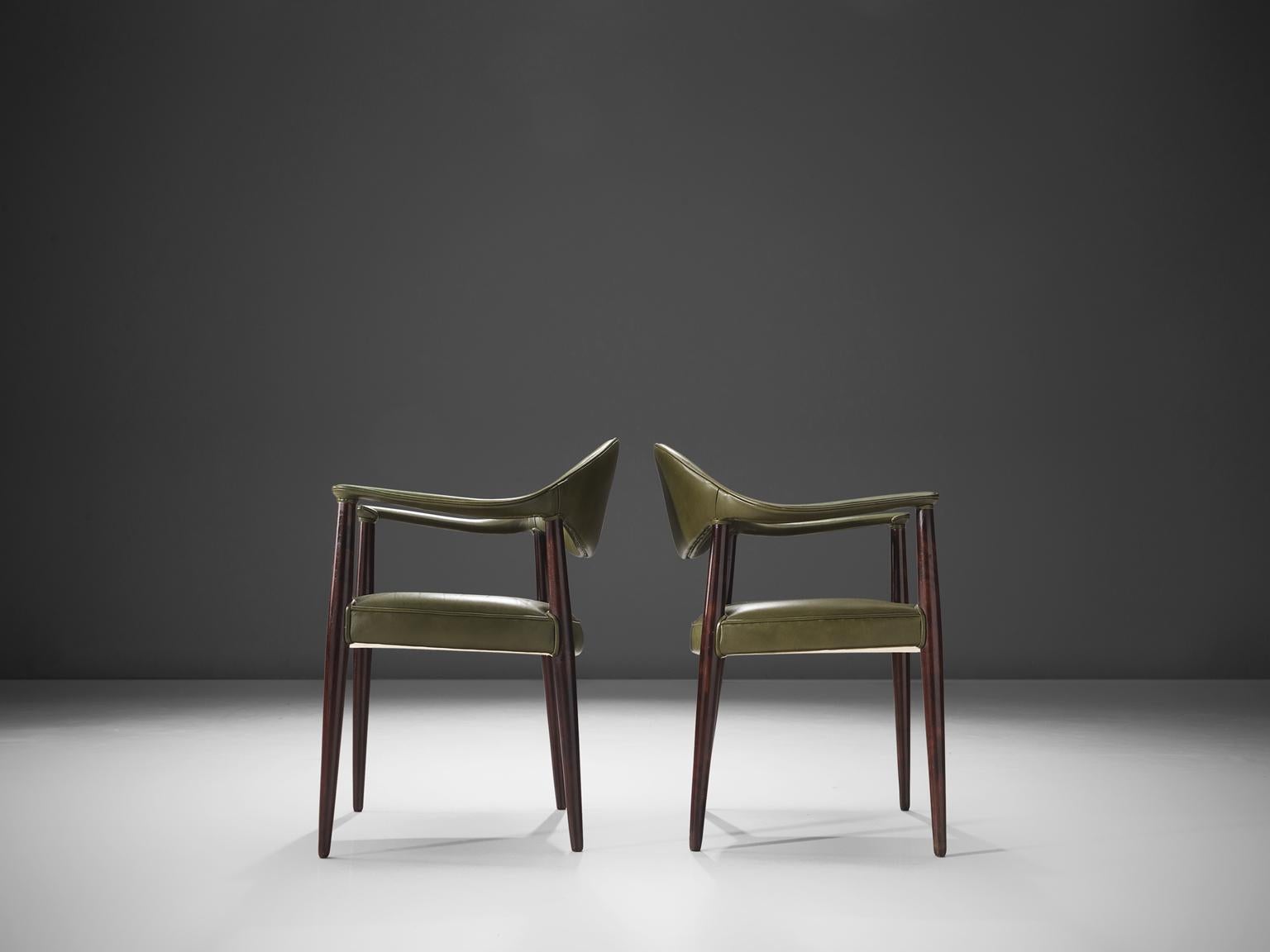 Mid-20th Century Juan Gamboa Six Green Leather Dining Chairs