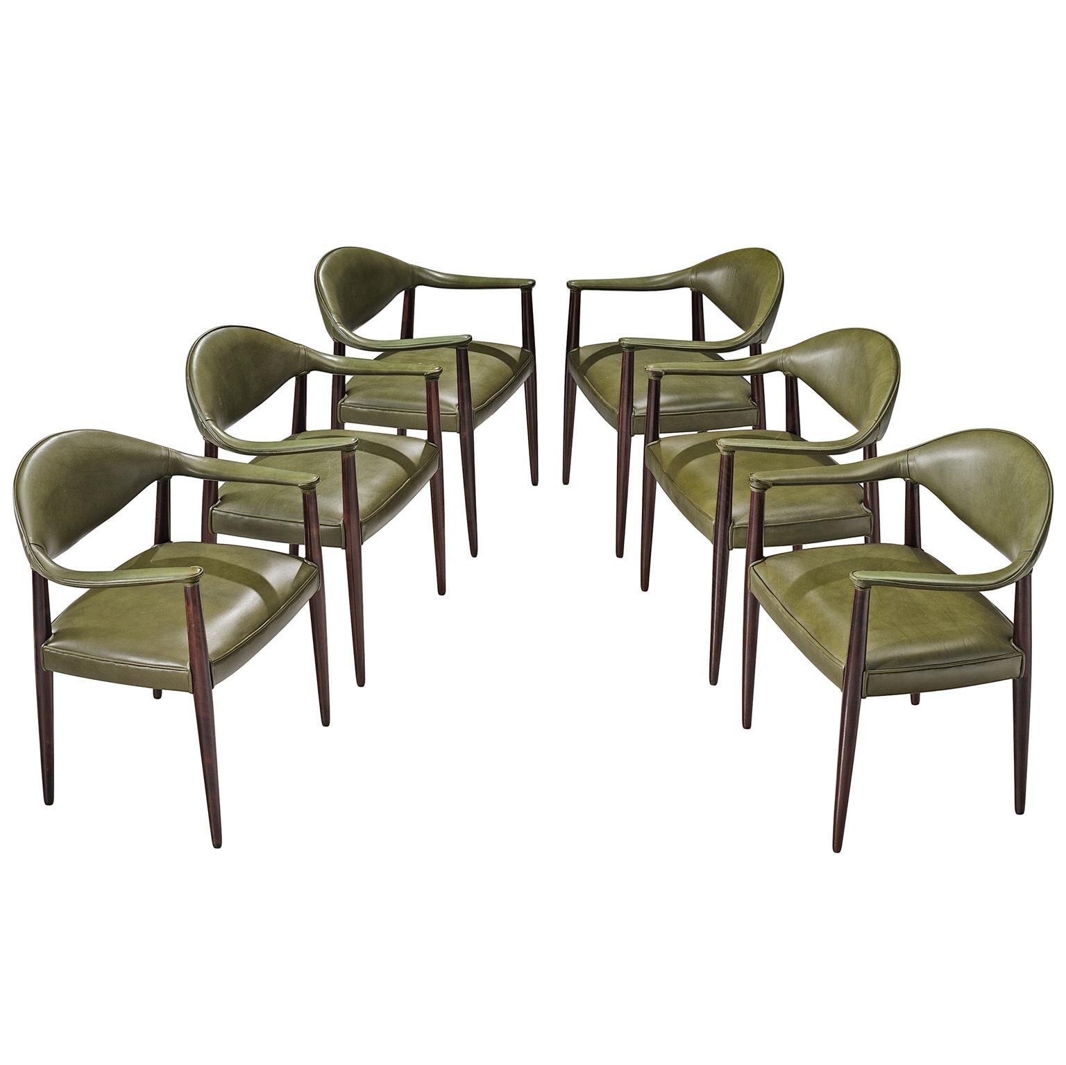Juan Gamboa Six Green Leather Dining Chairs