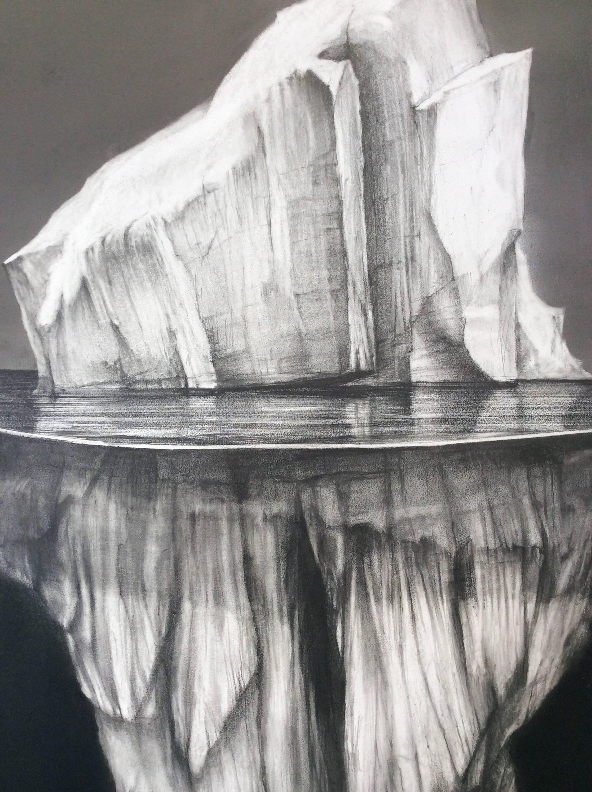 Iceberg #5 (Victorian -esque oval graphite Drawing of Iceberg on Aluminum) - Art by Juan Garcia-Nunez
