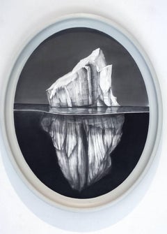 Iceberg #5 (Victorian -esque oval graphite Drawing of Iceberg on Aluminum)