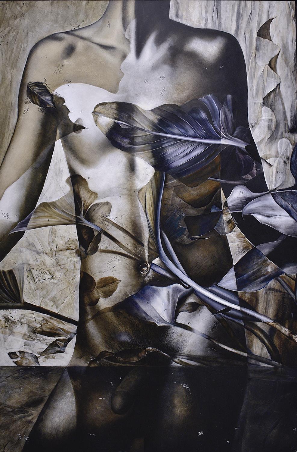 Juan Garcia-Nunez Figurative Painting - Dionisio III (Contemporary Painting of Greek God Dionysus in Blue and Gray)