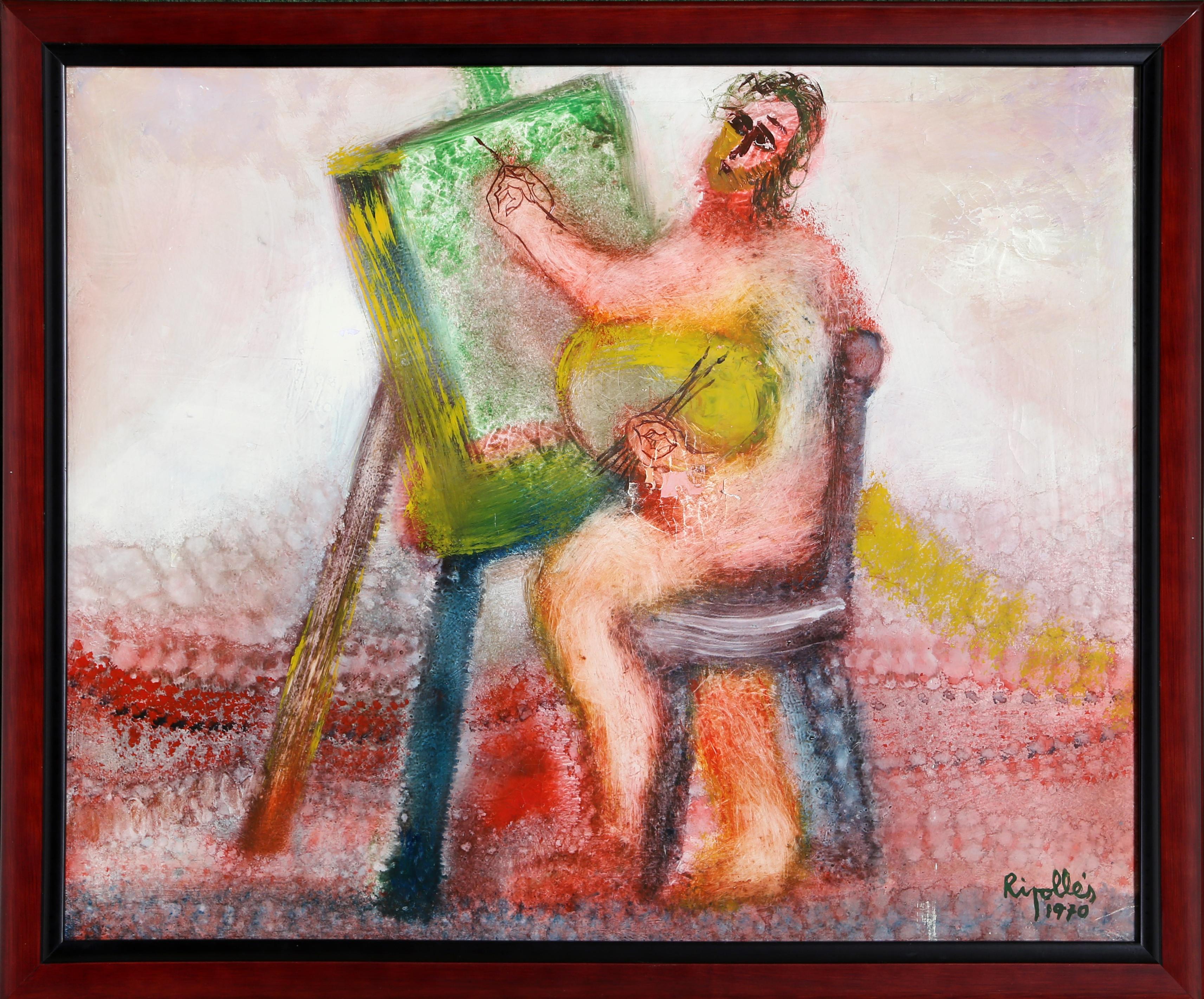 Artiste : Juan Garcia Ripolles, espagnol (1932 - )
Titre : The Artist III
Année : 1970
Moyen : Huile sur toile, signé à gauche.
Taille : 19,5 in. x 24 in. (49,53 cm x 60,96 cm)
Taille du cadre : 22 x 27 pouces 