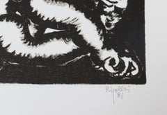 Fallen Angel (Black), Signed Modern Lithograph by Juan García Ripollés