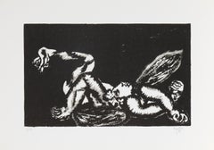 Fallen Angel (Black), Signed Modern Lithograph by Juan García Ripollés