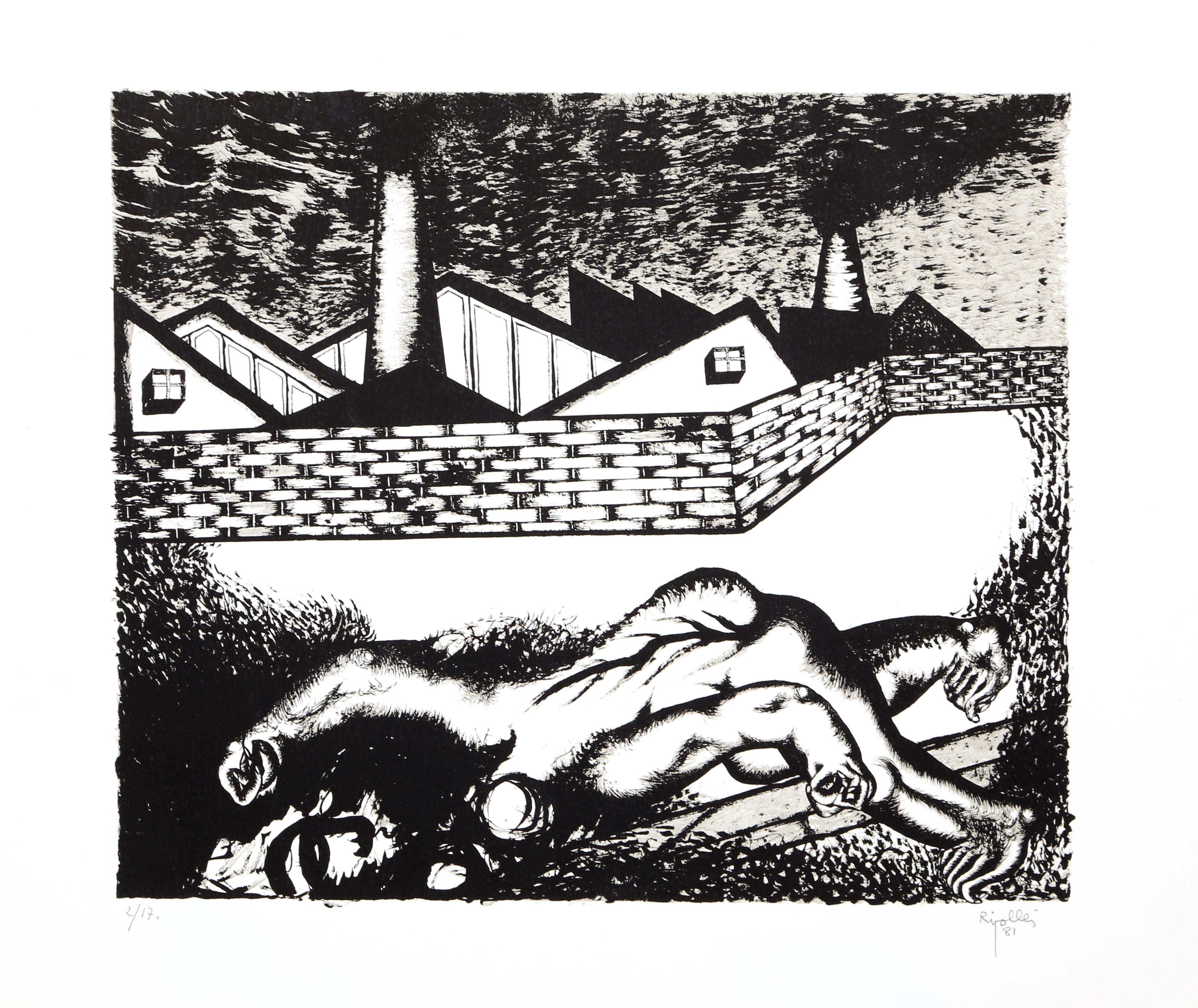 Figura en el Frente de las Casas, Signed Lithograph by Juan García Ripollés - Print by Juan Garcia Ripolles