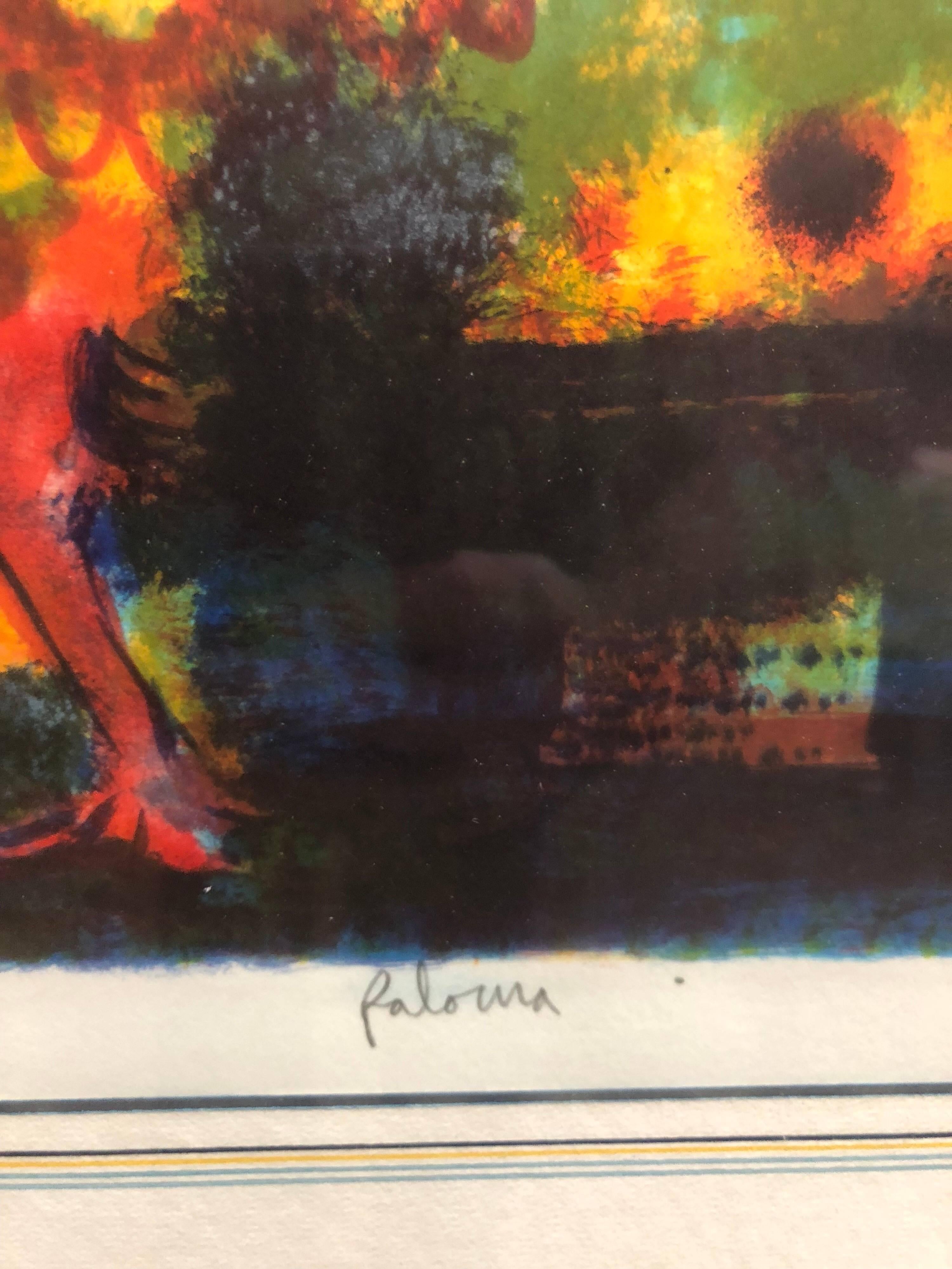 Spanish Modernist 'Paloma' Colorful Lithograph of a Bird For Sale 1