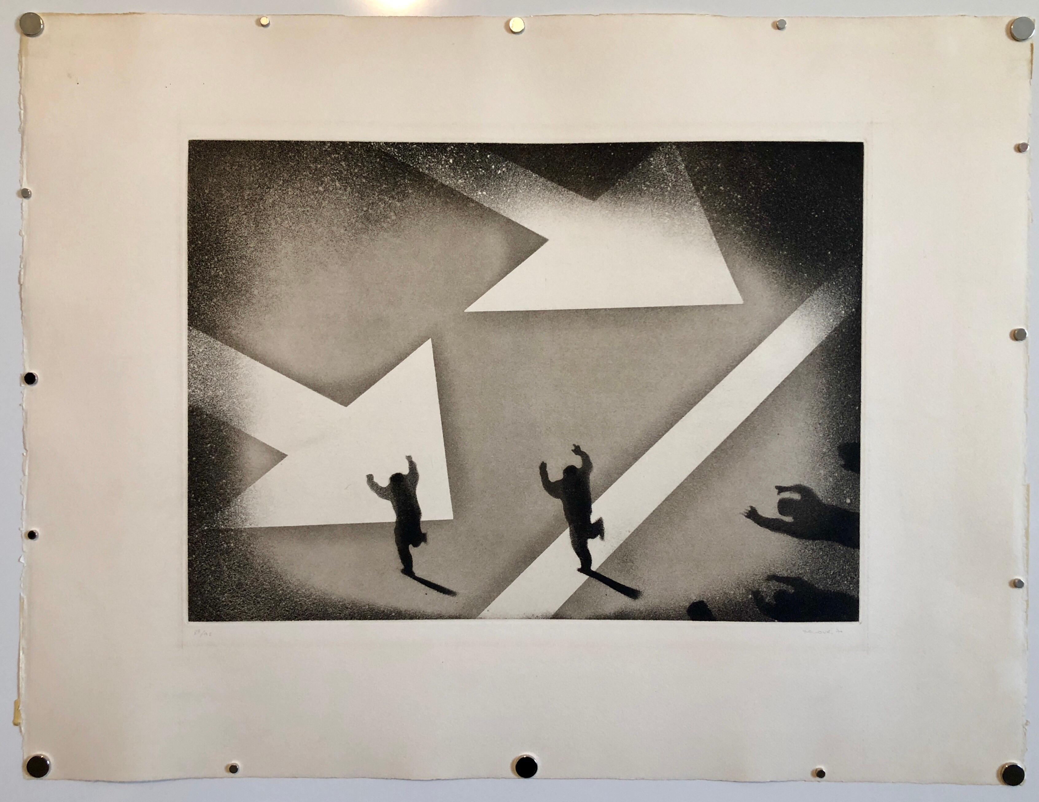 1970 Silencio, Direccion Unica, One Way Spanish Political Etching Pop Art Print  For Sale 4