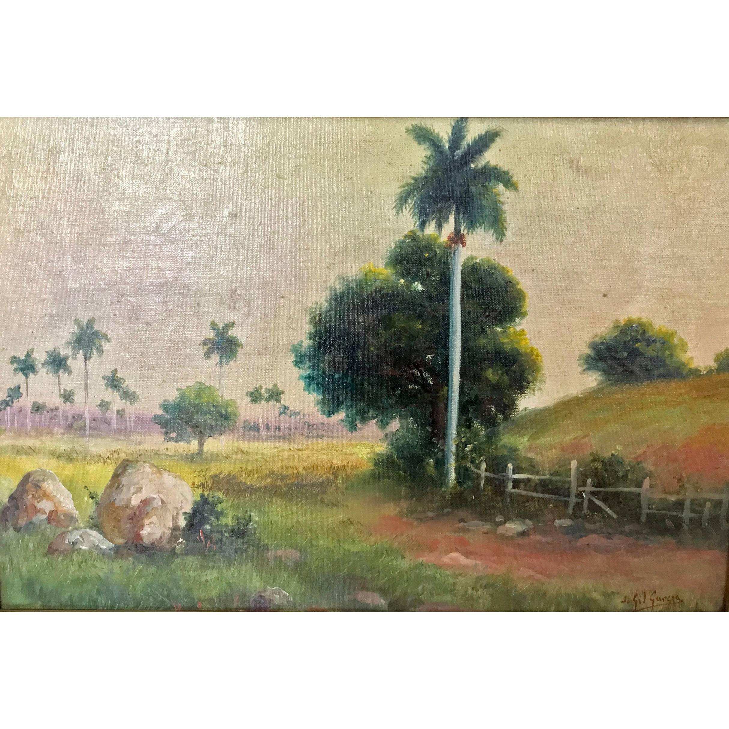 Juan Gil Garcia Landscape with Palms Oil on Canvas on Board
