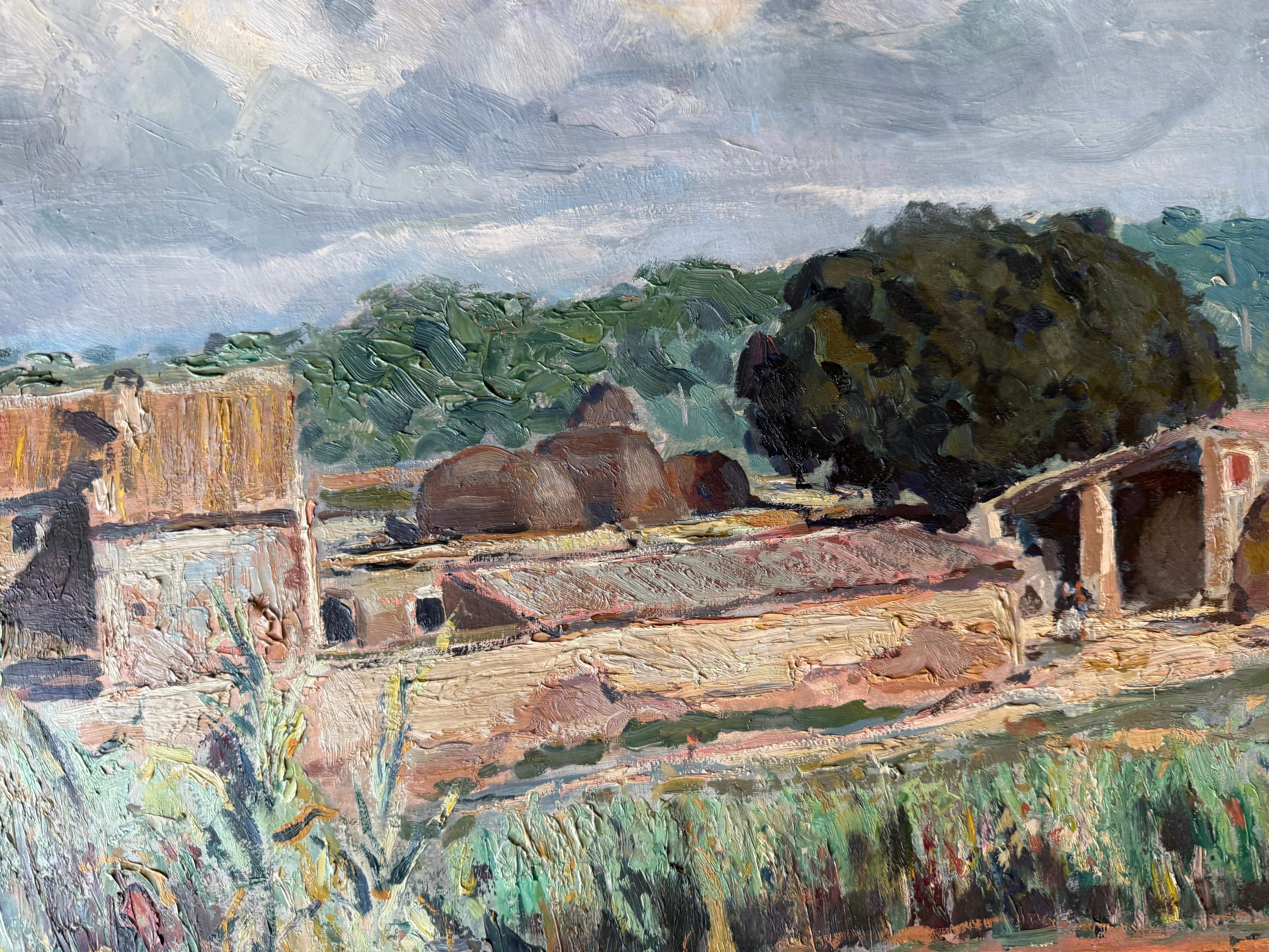 Autumn Morning Spain oil on canvas painting mediterranean landscape - Impressionist Painting by Juan Gil i Gil