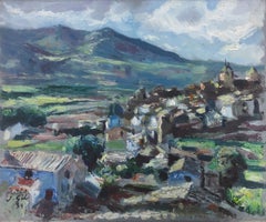 Landscape with spanish village oil on canvas painting