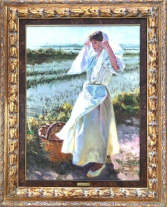 Mariscadora en la Albufera de Valencia España pintura al óleo sobre lienzo