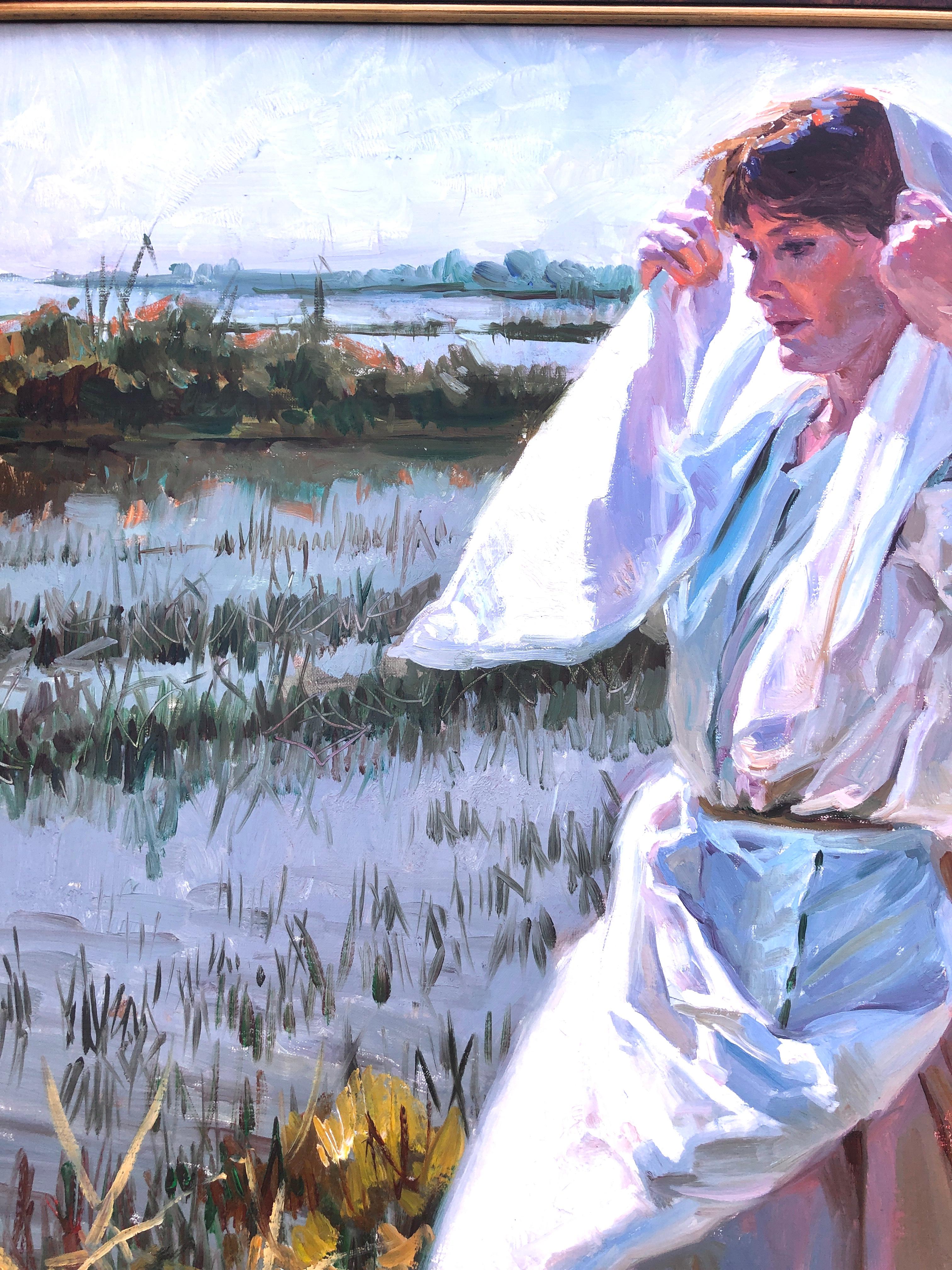 Mariscadora en la Albufera de Valencia España pintura al óleo sobre lienzo en venta 2