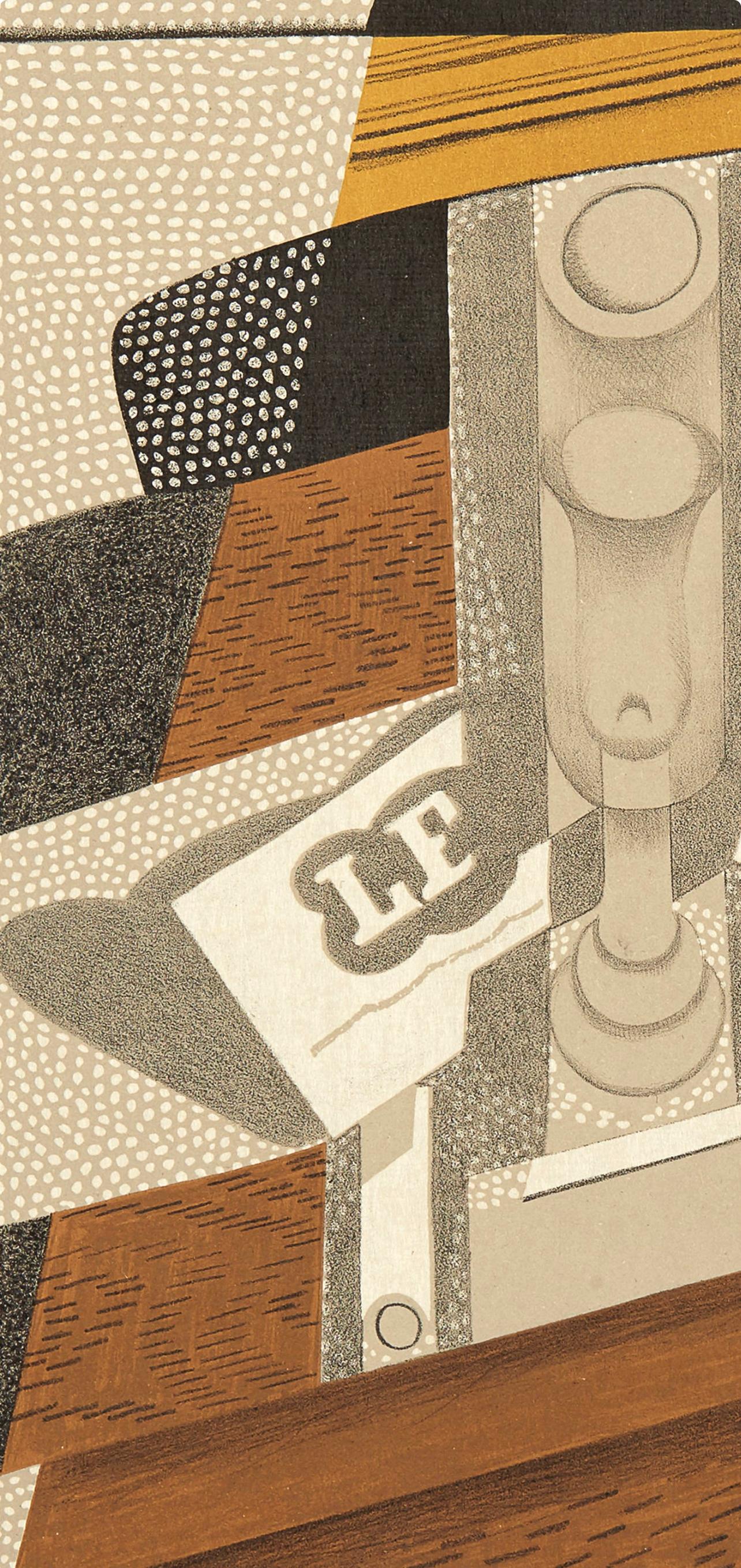 Gris, La Pipe (Kahnweiler 26), Au Soleil du Plafond (after) - Brown Abstract Print by Juan Gris