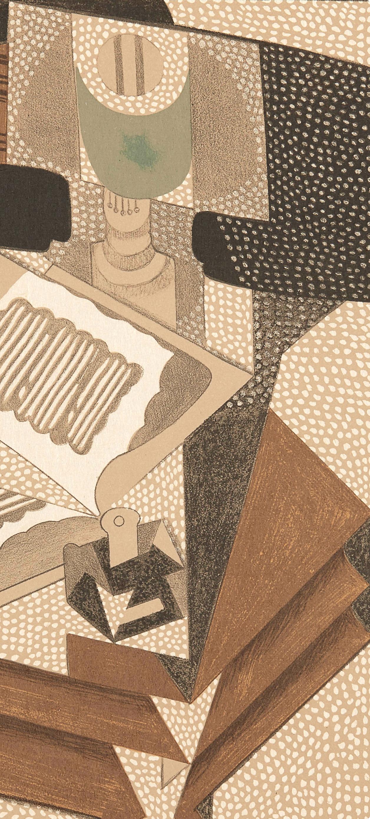 Gris, Le Livre (Kahnweiler 26), Au Soleil du Plafond (after) - Brown Abstract Print by Juan Gris