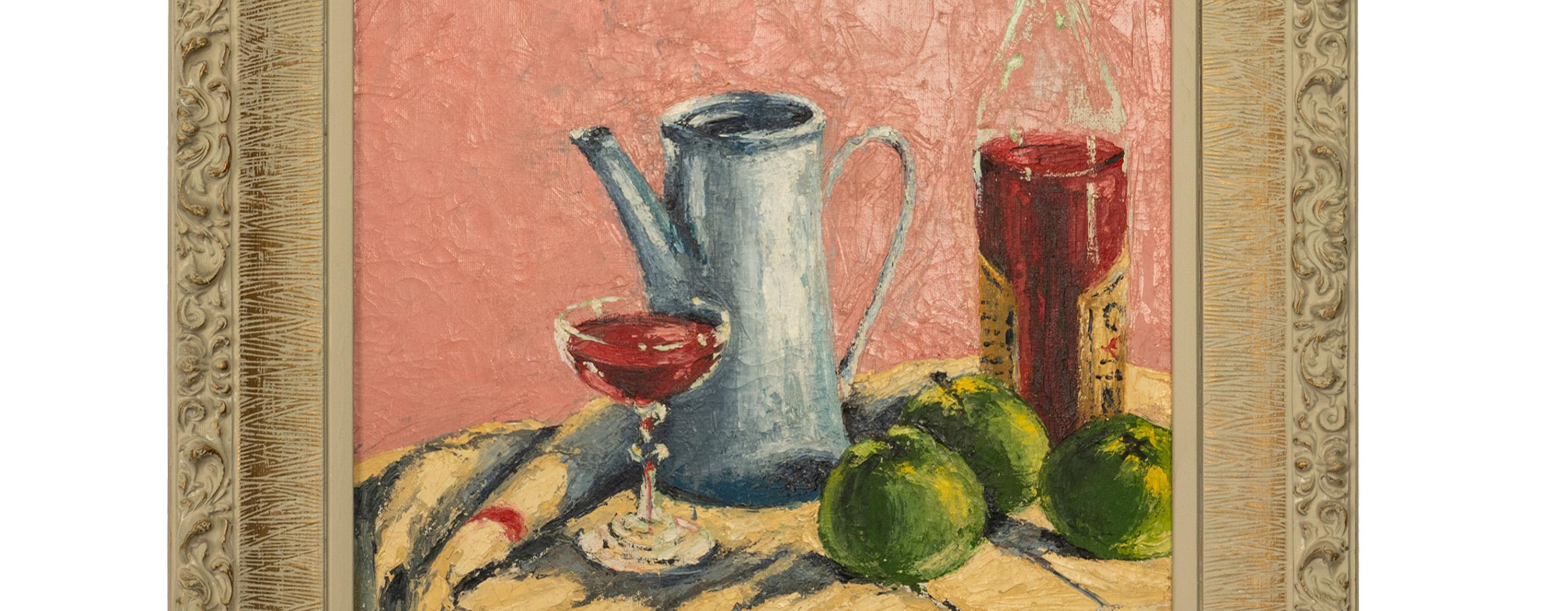  Modernistisches spanisches abstrakt-impressionistisches Ölgemälde auf Leinwand, Stillleben 1950  im Angebot 1