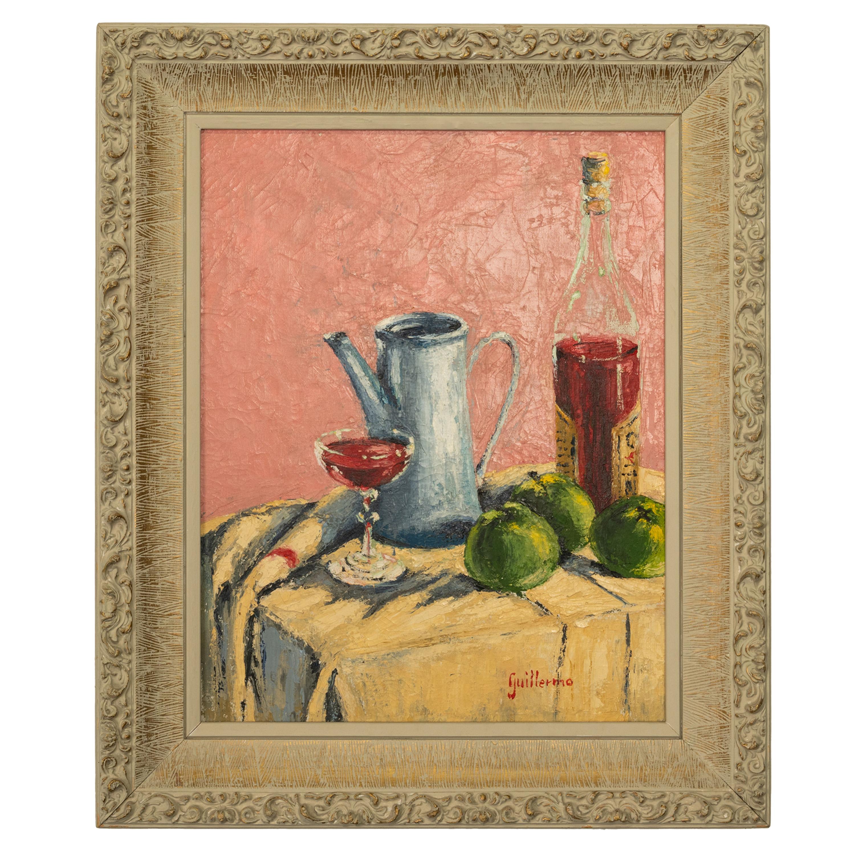 Juan Guillermo Still-Life Painting –  Modernistisches spanisches abstrakt-impressionistisches Ölgemälde auf Leinwand, Stillleben 1950 