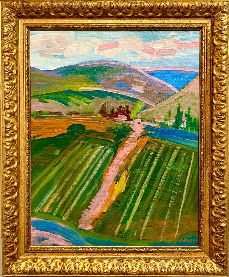 A beautiful, luminous landscape painting.
I believe this is oil paint. It might be acrylic.
17.5 X 14.5 framed.  14 X 11 sight

Juan Guzman-Maldonado is a Chilean Postwar & Contemporary painter who was born in 1948.
He moved to California in 1972.
