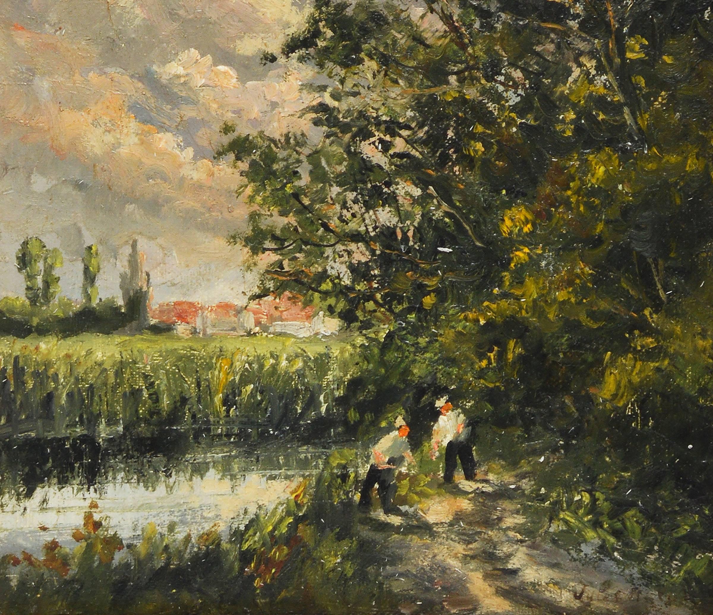 Barbizon Landscape by Jules Rene Herve - Brown Landscape Painting by Jules René Hervé