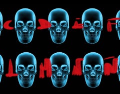 "Tzompantli" - Horizontal color digital print with skulls.
