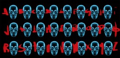 "Tzompantli" - Horizontal color digital print with skulls.