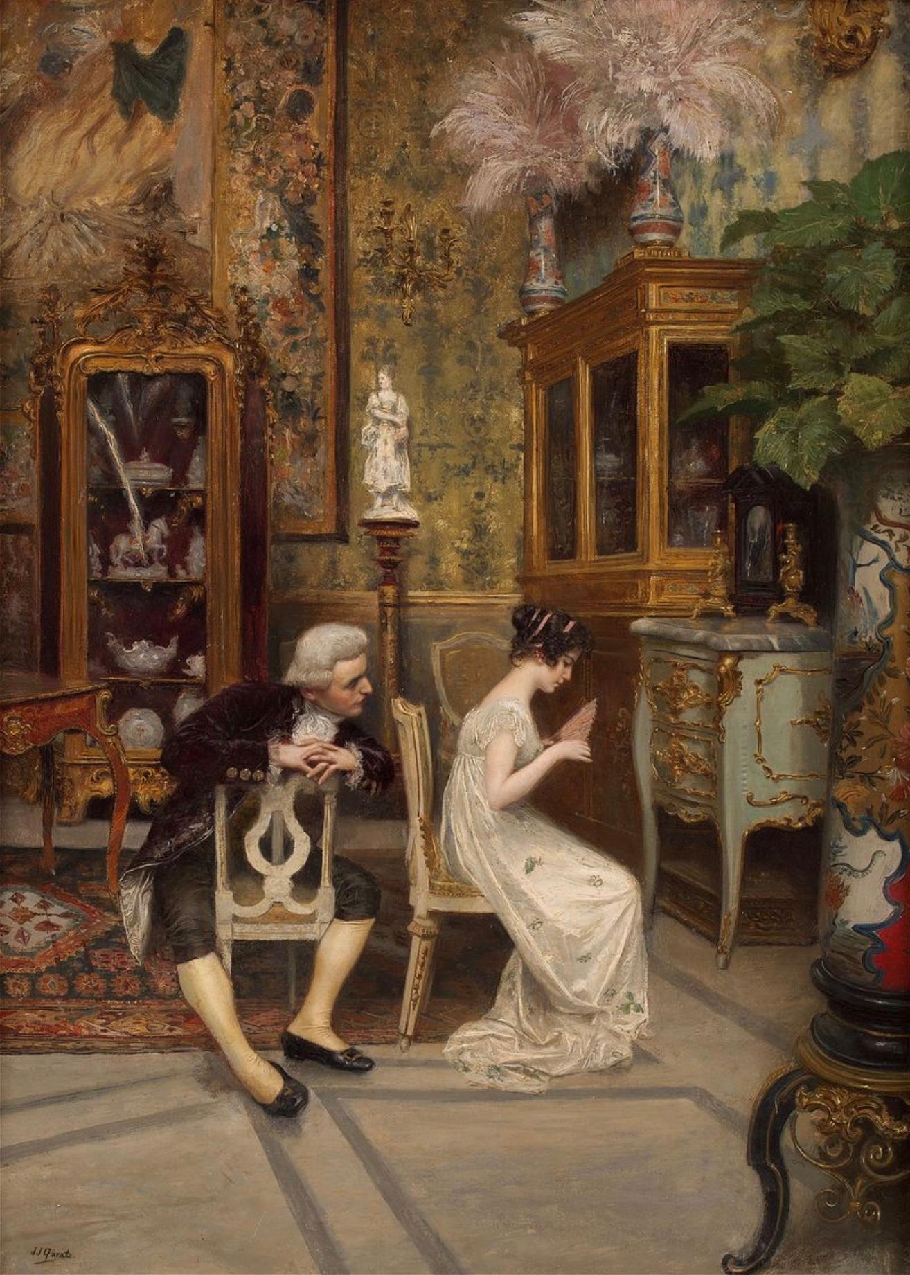 “The Seduction”, Late 19th Century Oil on Canvas by Artist Juan José Gárate