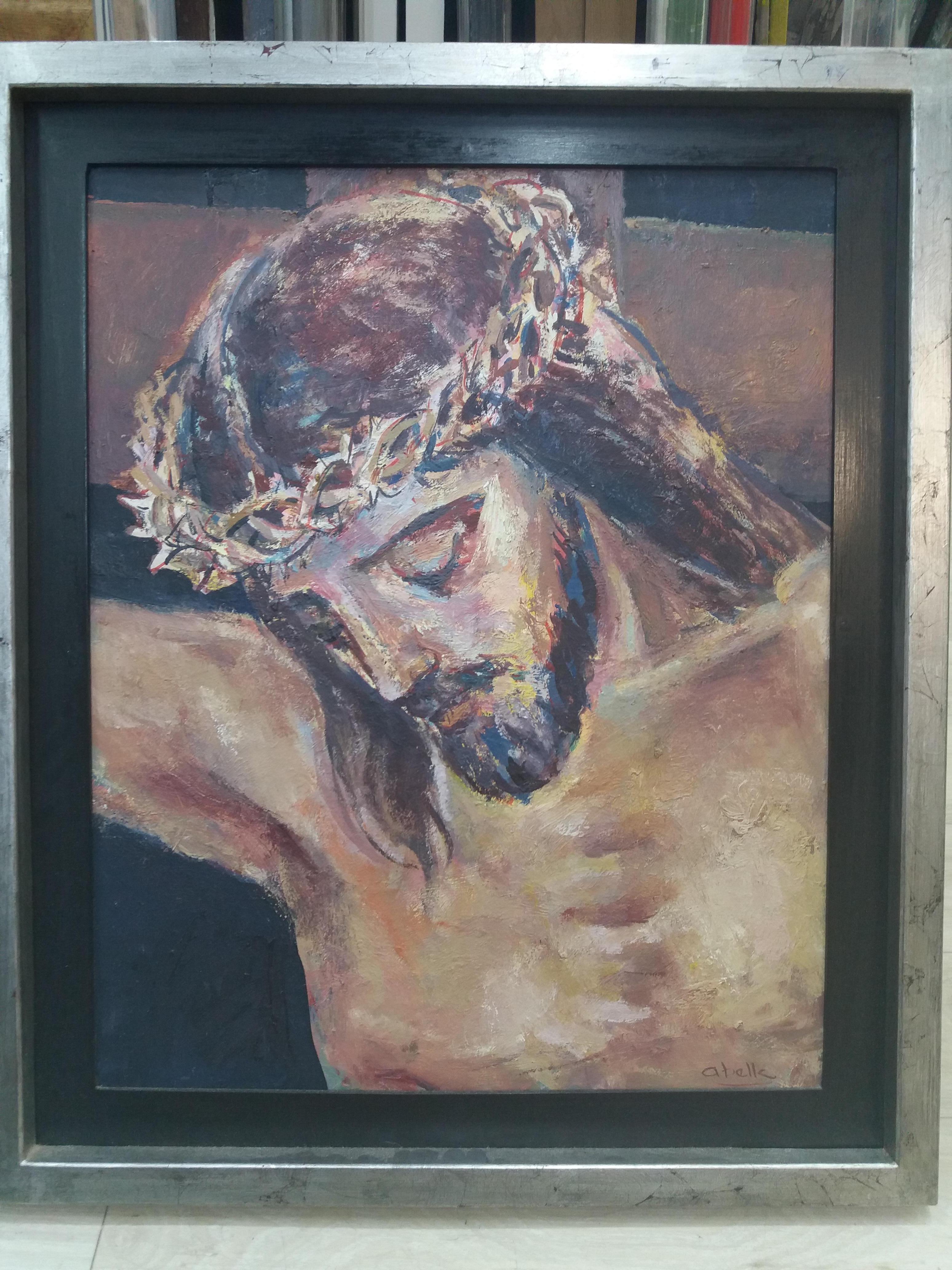 Portrait Painting di Juan Jose Abella Rubio - Abella,  Gesù Cristo Tema religioso. pittura acrilica originale
