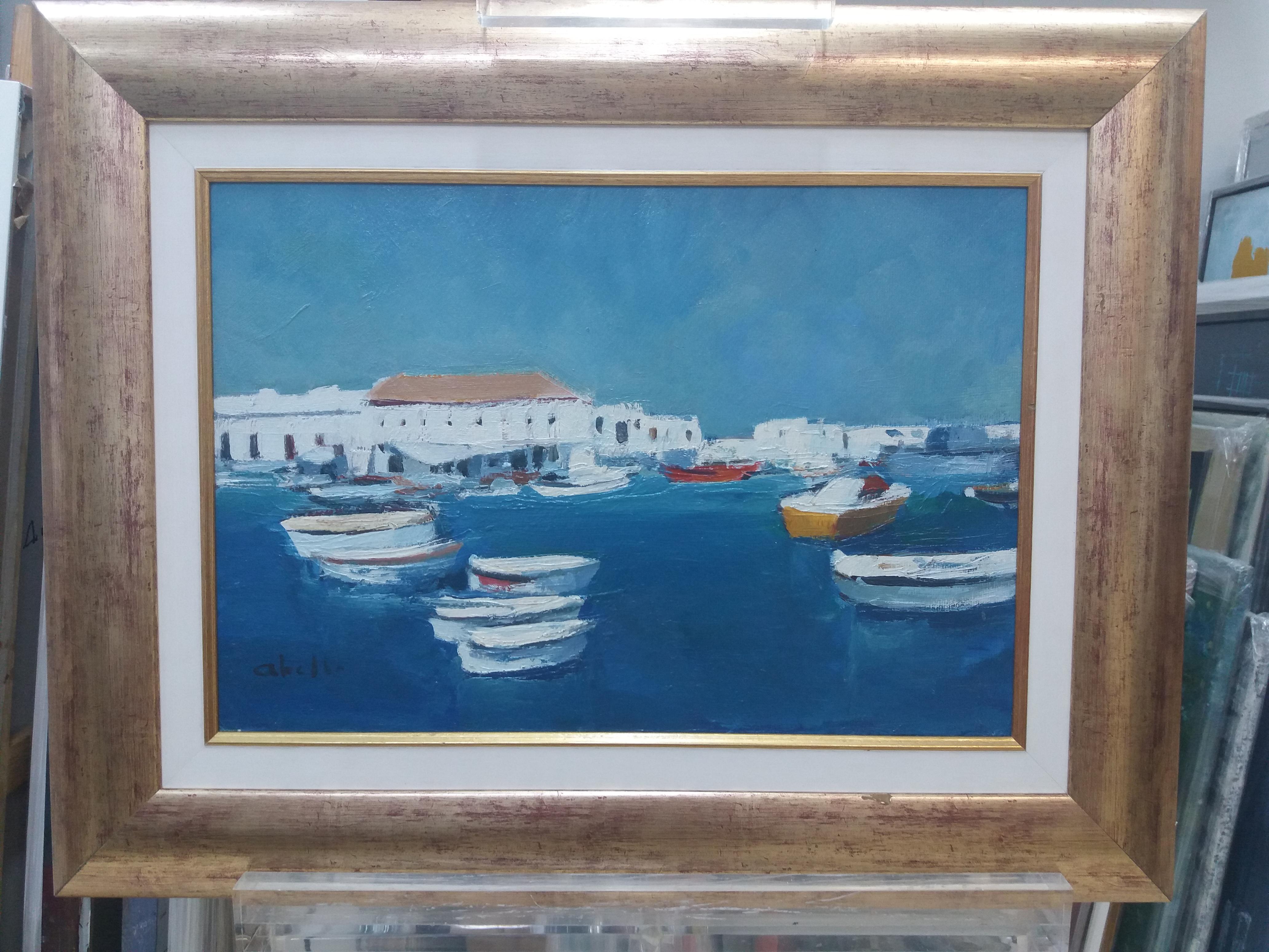 Abella   Barche della costa. Minorca Originale acrilico cubista  Pittura in vendita 1