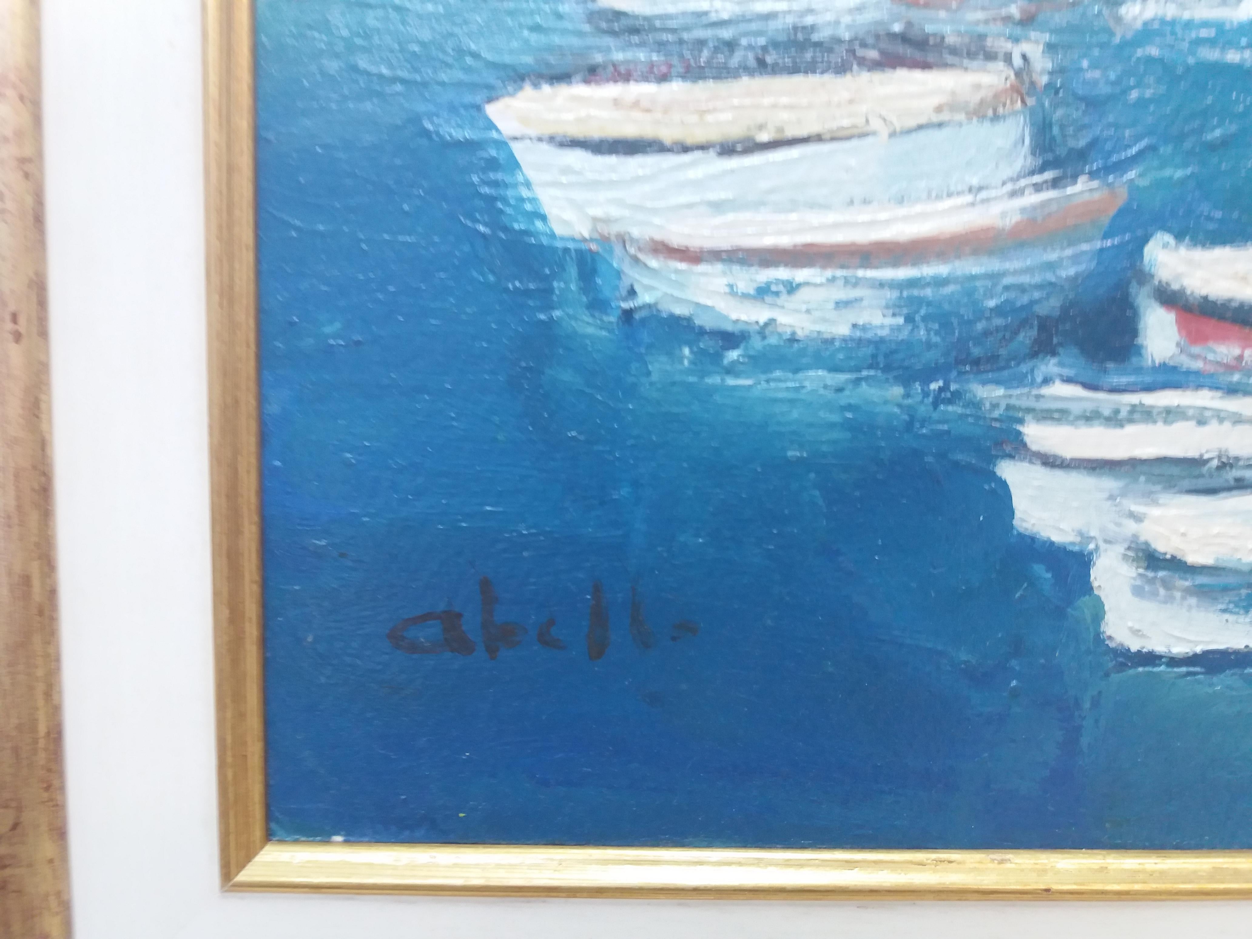  Abella   Coast Boats. Marine Menorca Original Cubist acrylic  Painting For Sale 4