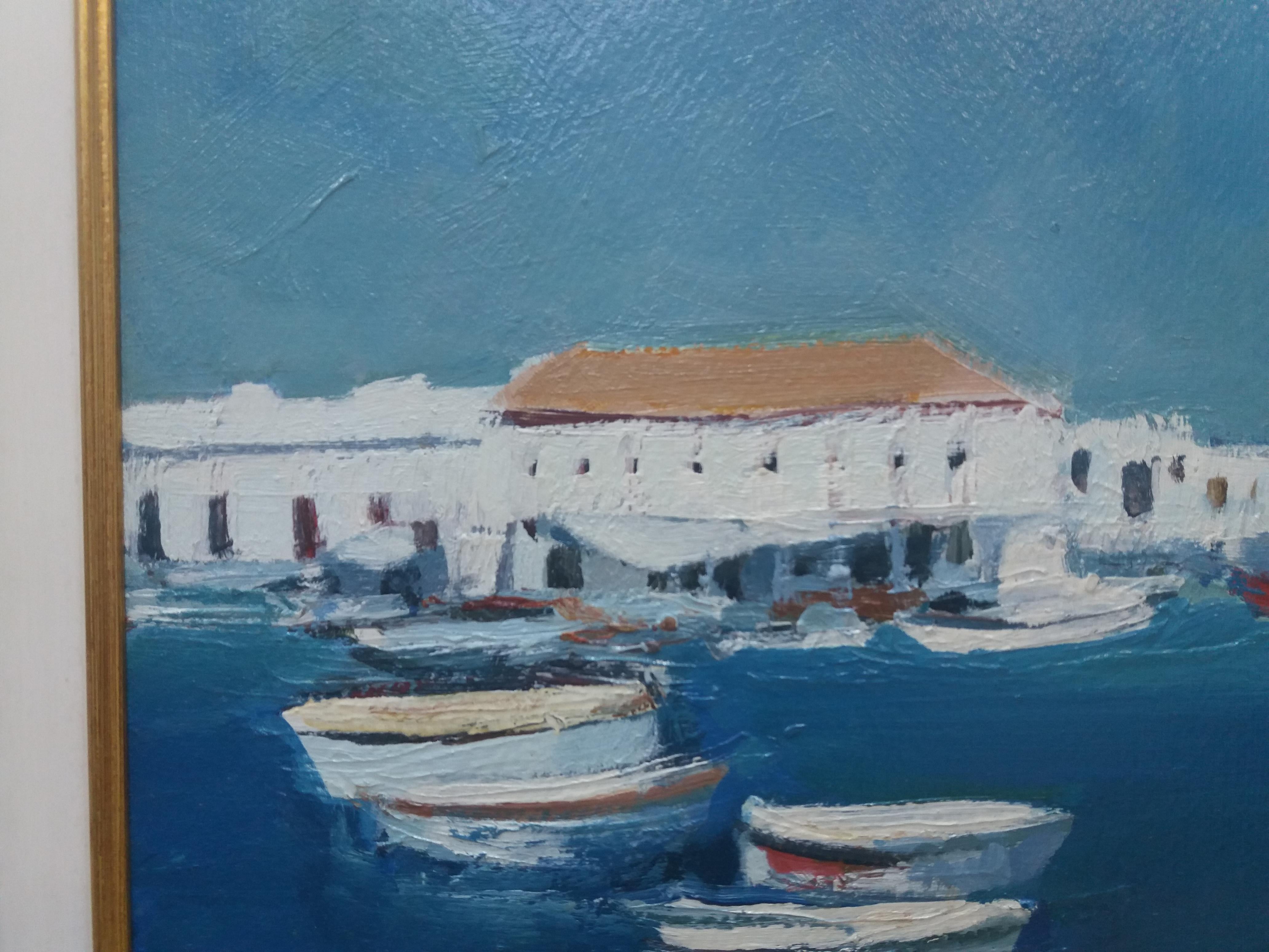  Abella   Coast Boats. Marine Menorca Original Cubist acrylic  Painting For Sale 5