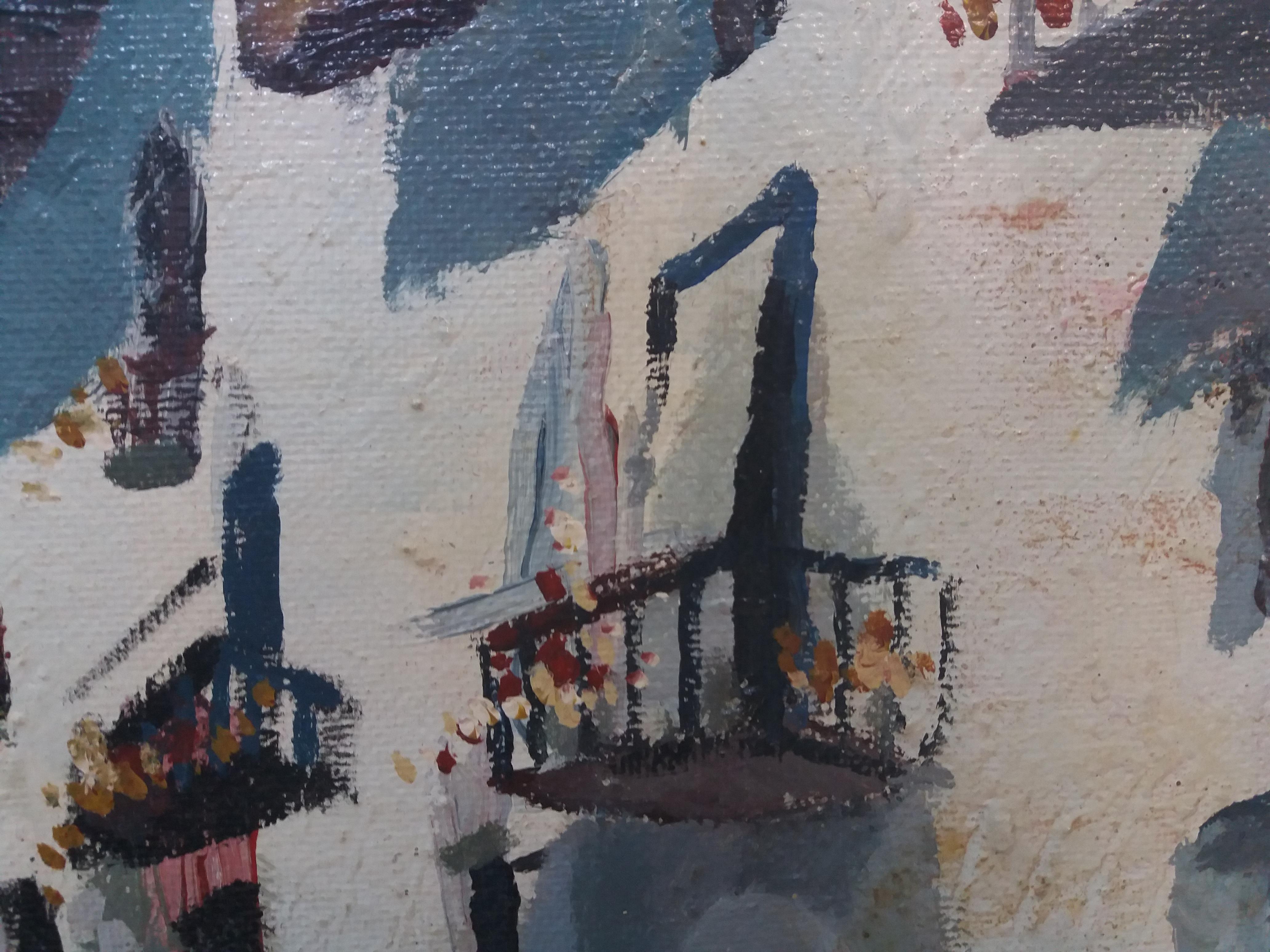 Peinture acrylique cubiste originale d'Abella Town Street en vente 5
