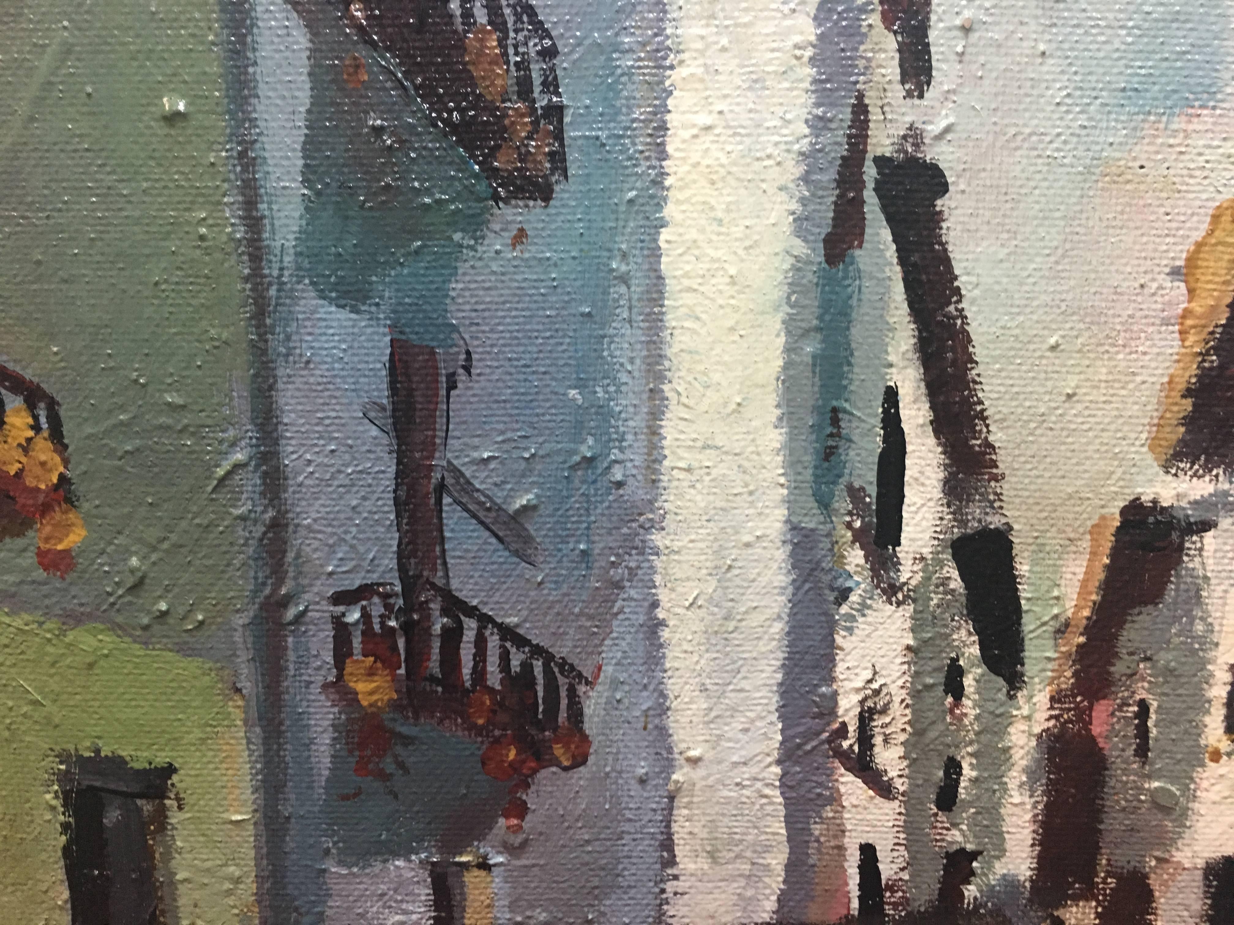 Peinture acrylique cubiste originale d'Abella Town Street en vente 1
