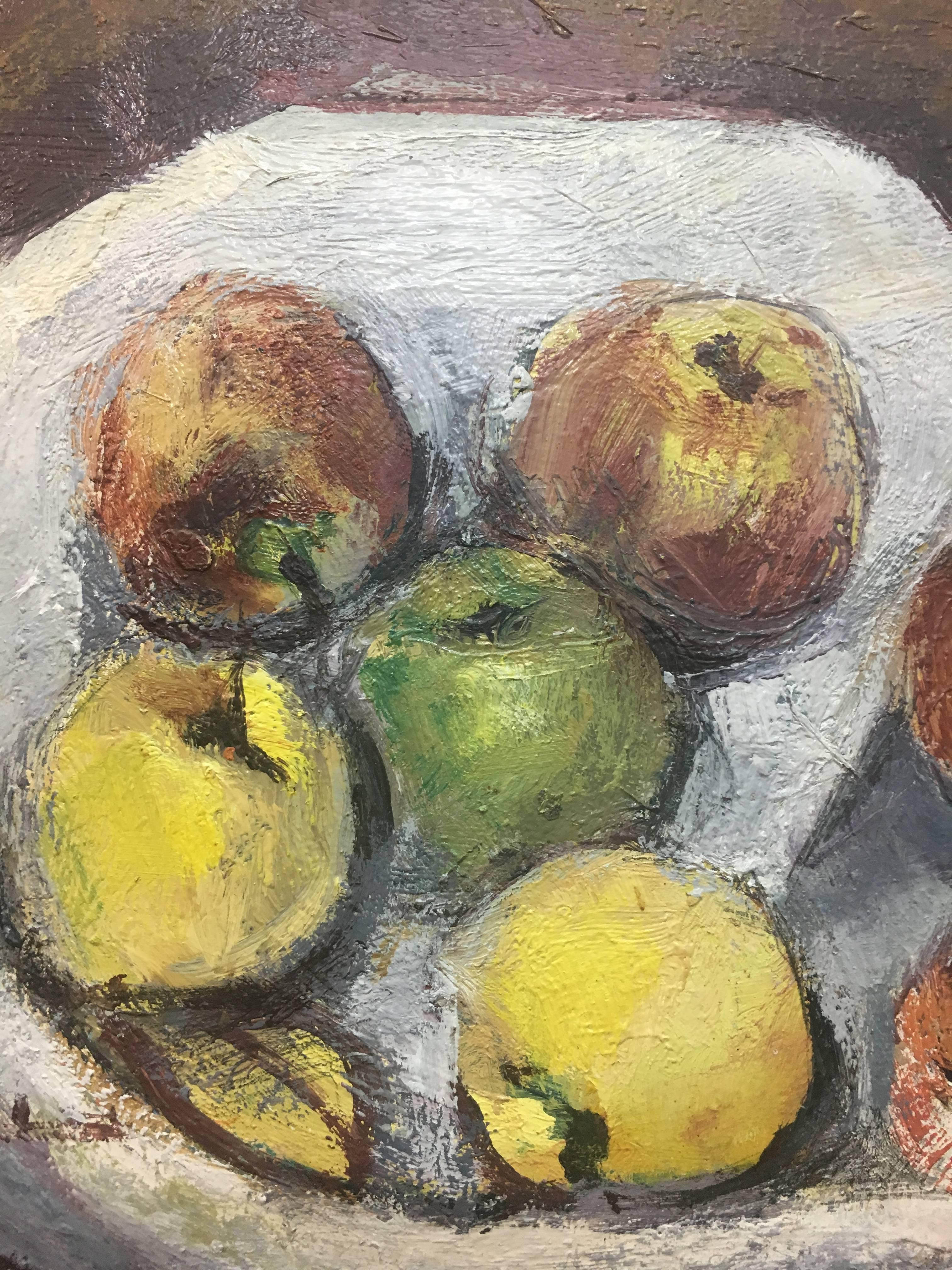 Abella 18 Fruits  Vertical   original still life Cubist acrylic painting For Sale 1